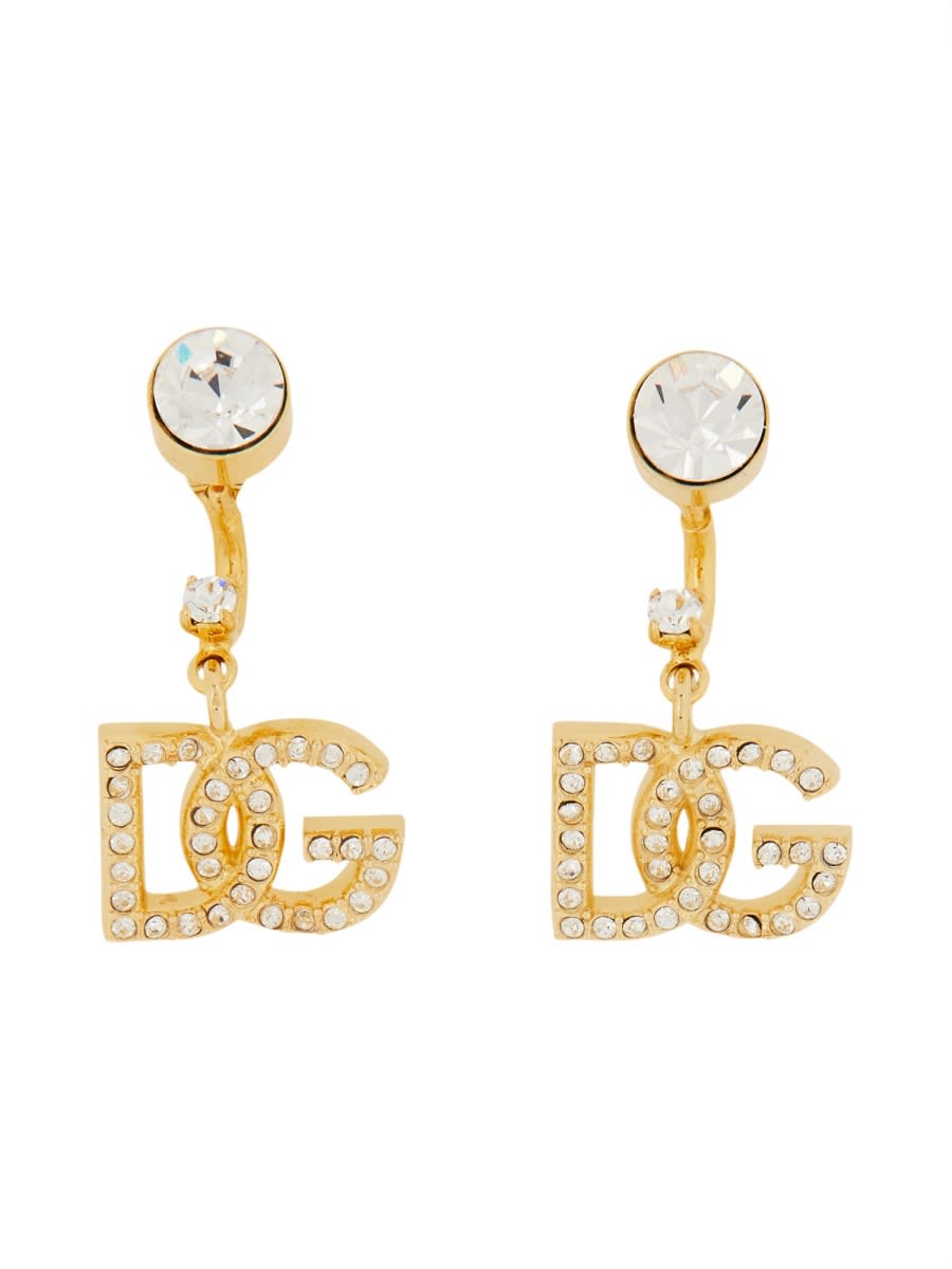 Shop Dolce & Gabbana Dg Logo Earrings With Rhinestones In Gold