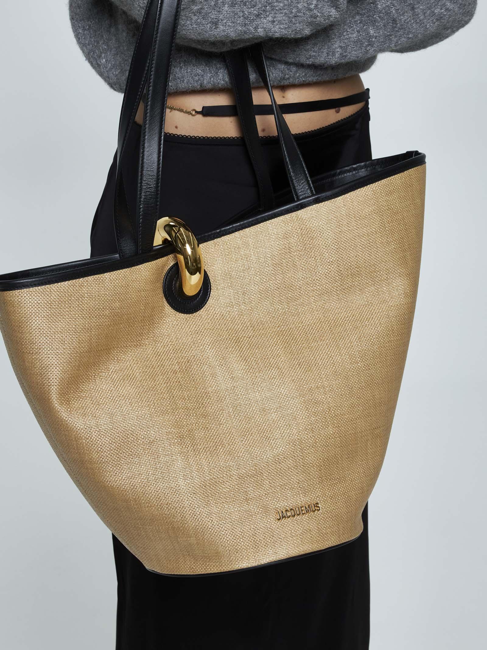 Shop Jacquemus Le Bambola Raffia Effect Bag In Beige