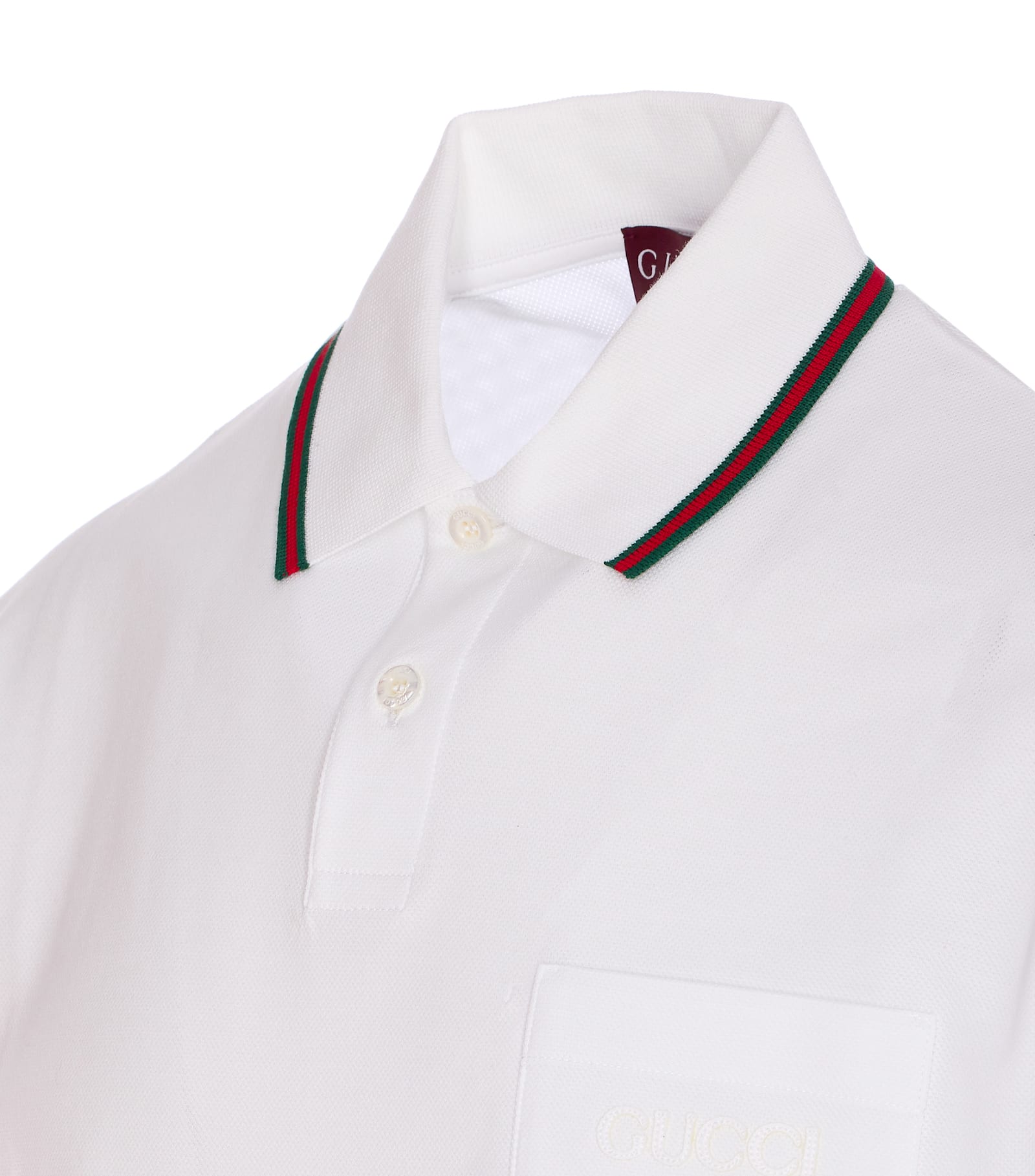 Gucci Web Stripe Cotton-blend Pique Polo Shirt In White