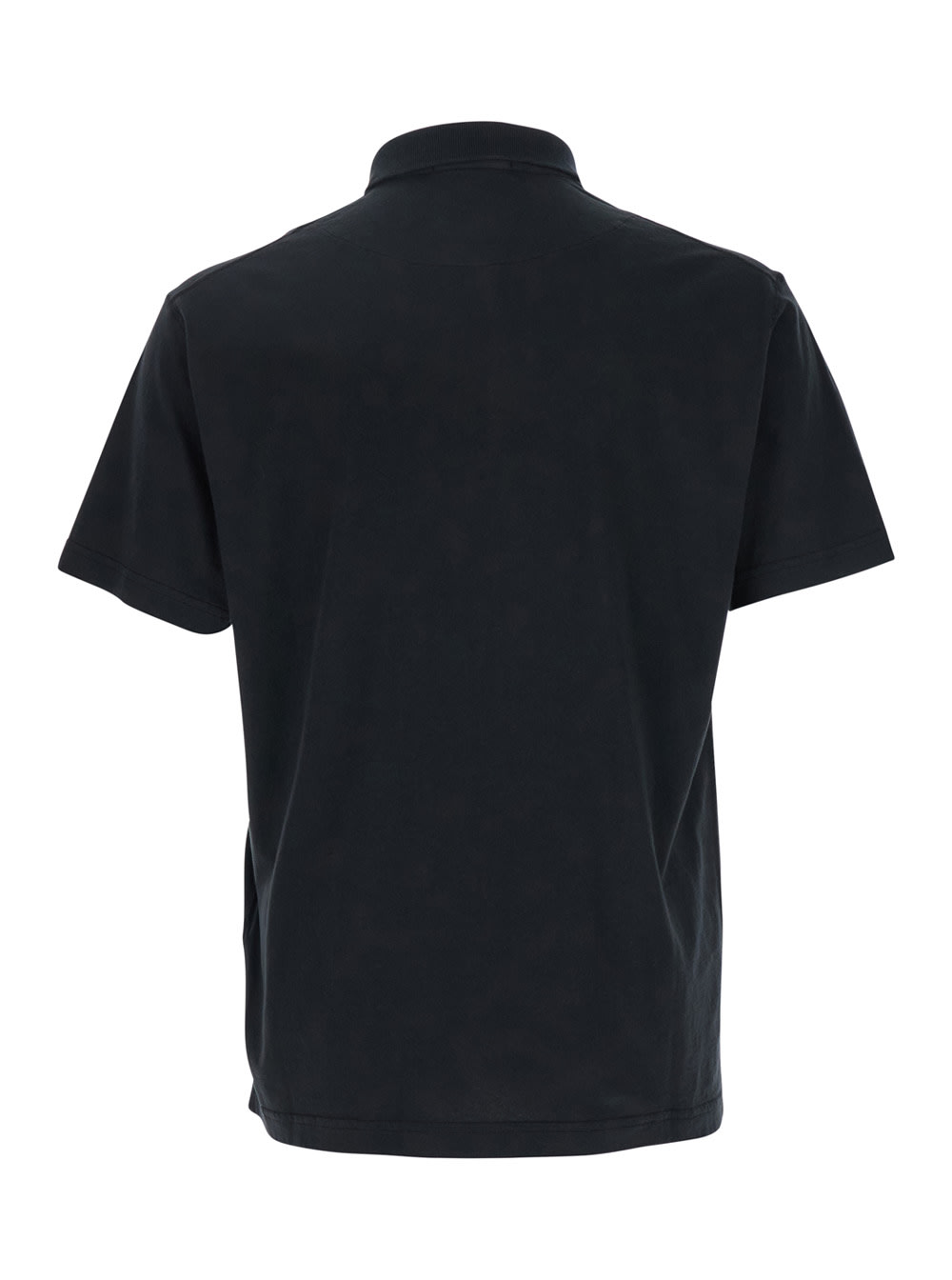 STONE ISLAND BLACK POLO SHIRT WITH LOGO PATCH ON THE FRONT IN COTTON MAN