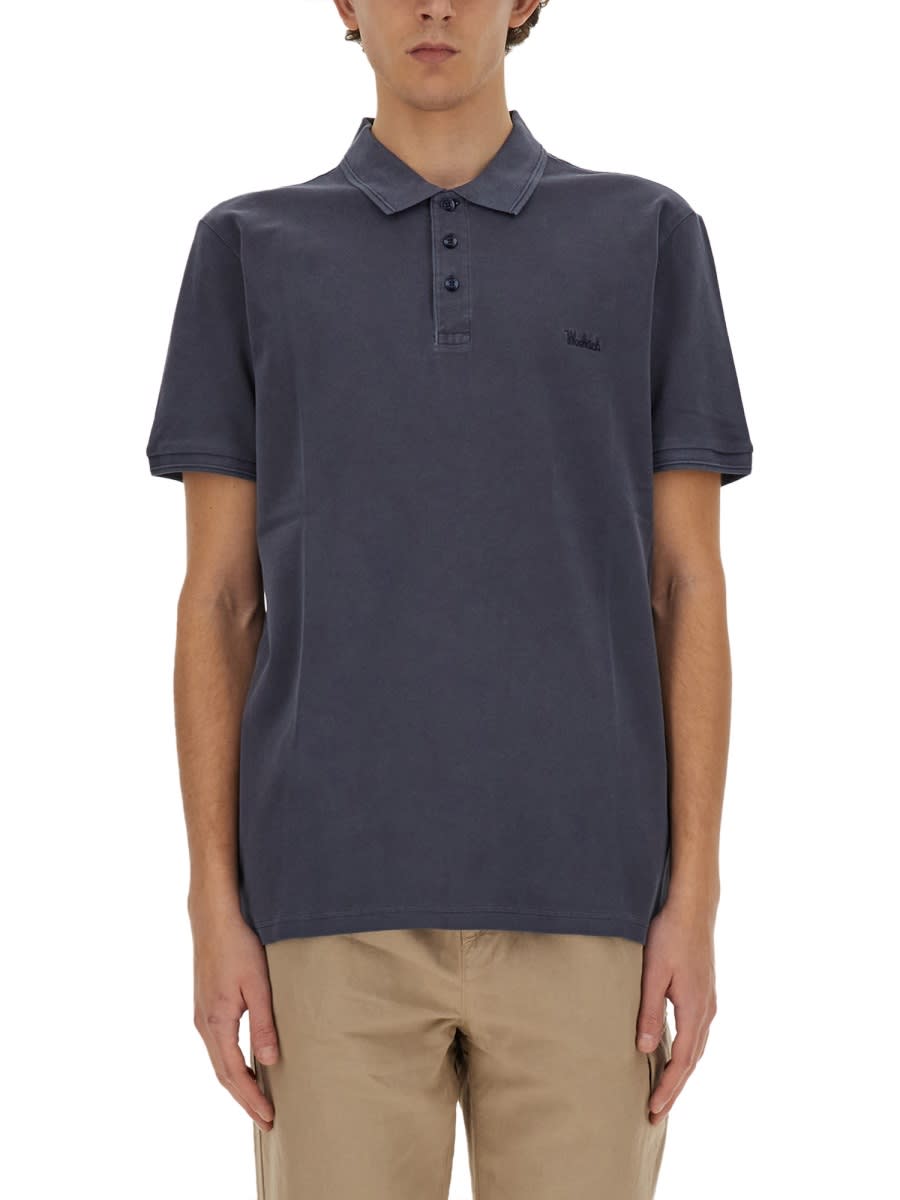 Shop Woolrich Polo With Logo In Melton Blue