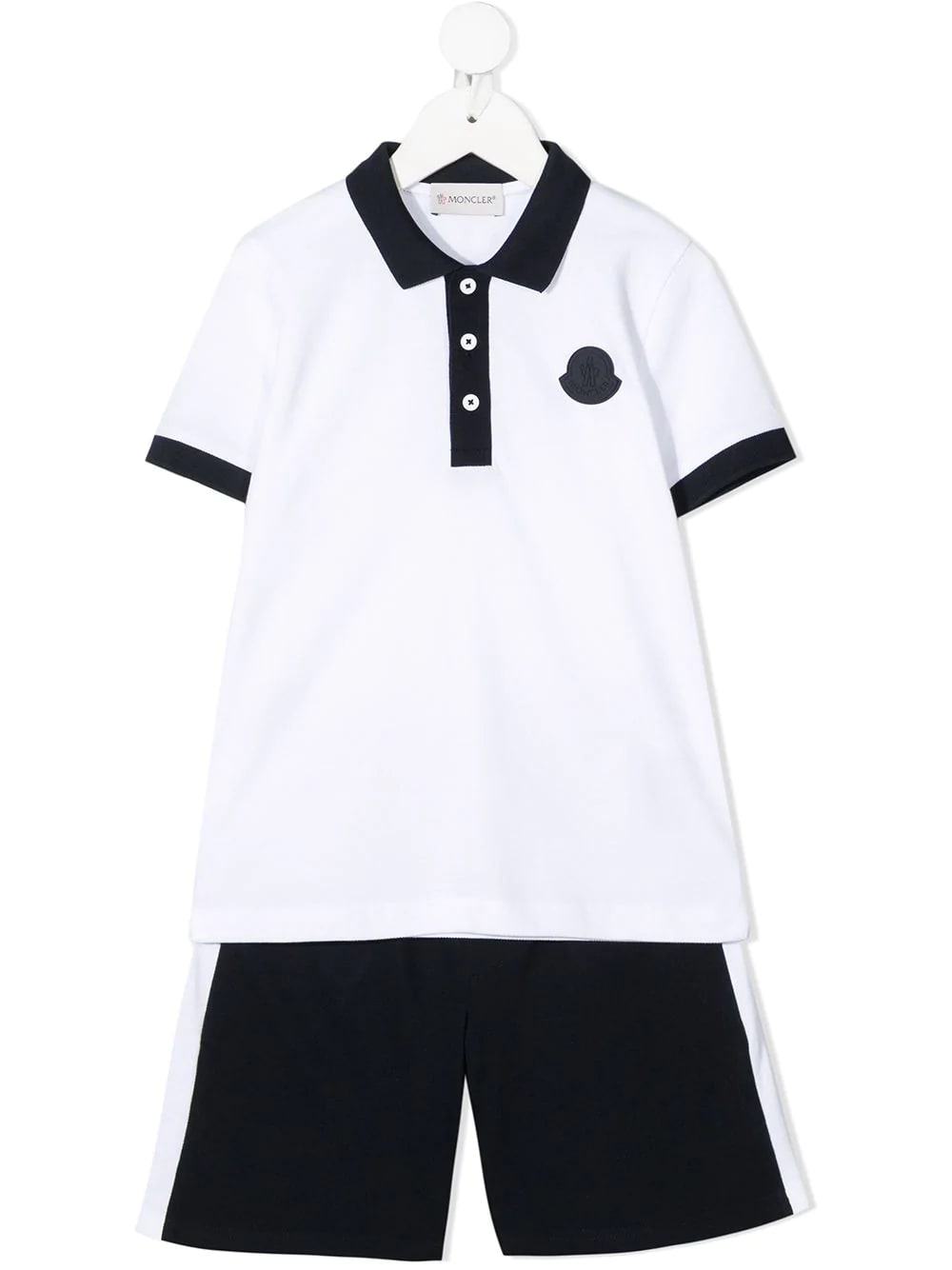 Moncler White And Dark Blue Polo And Shorts Kid Set