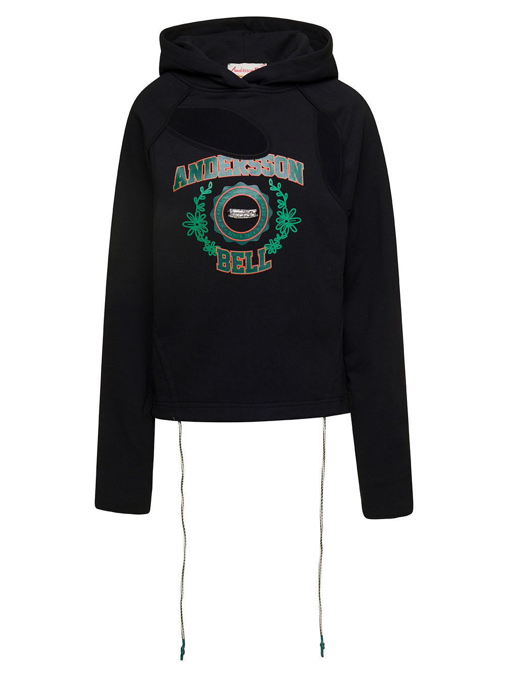 Black Hoodie With Cut-out Detail And Logo On The Front In Cotton Woman