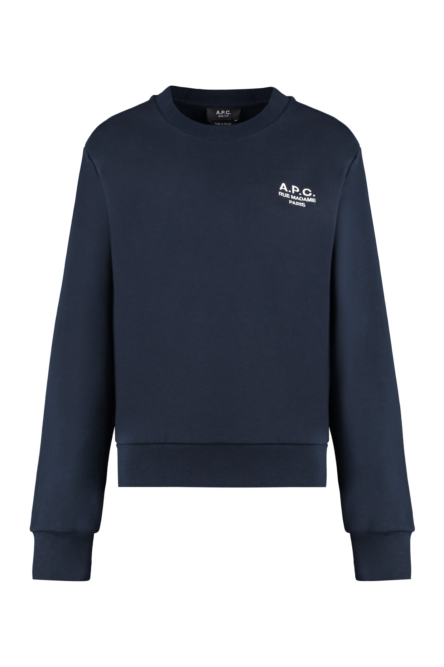 Apc Boxy Rue Madame Cotton Crew-neck Sweatshirt In Blue