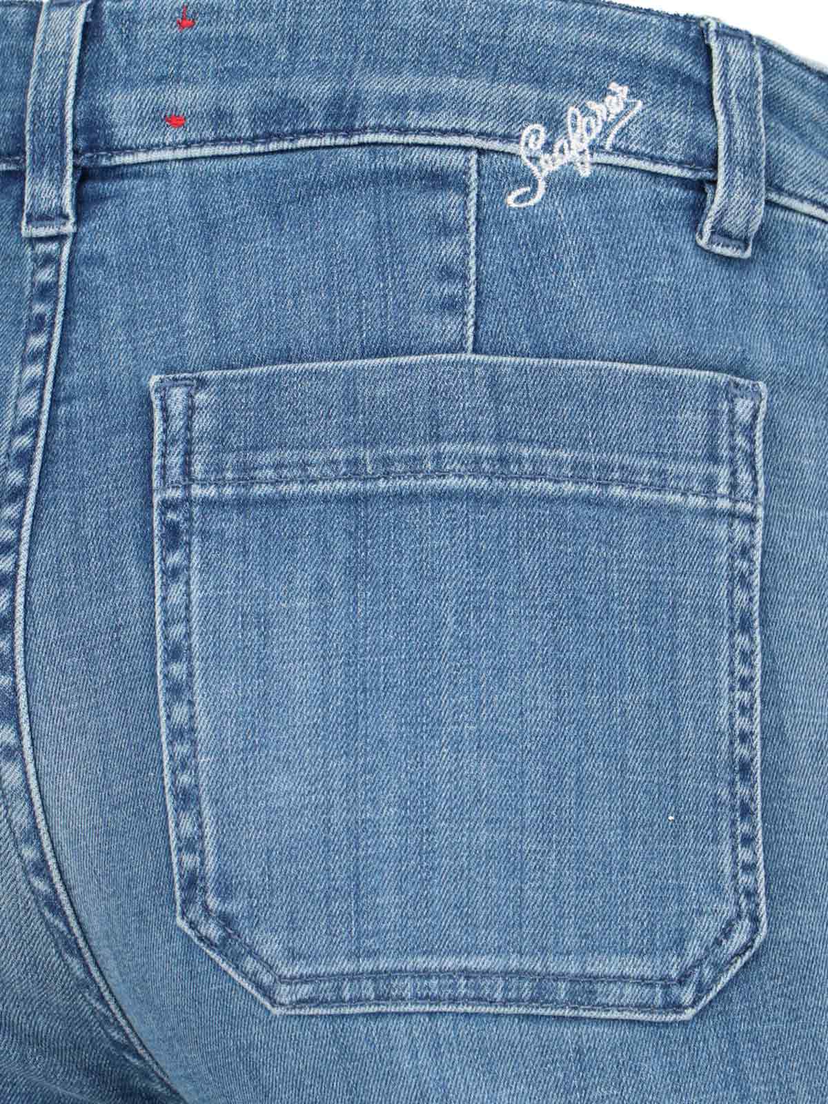 The Seafarer Jane Blue Trousers With Front Pockets And Washed Effect In Cotton Woman In Blue