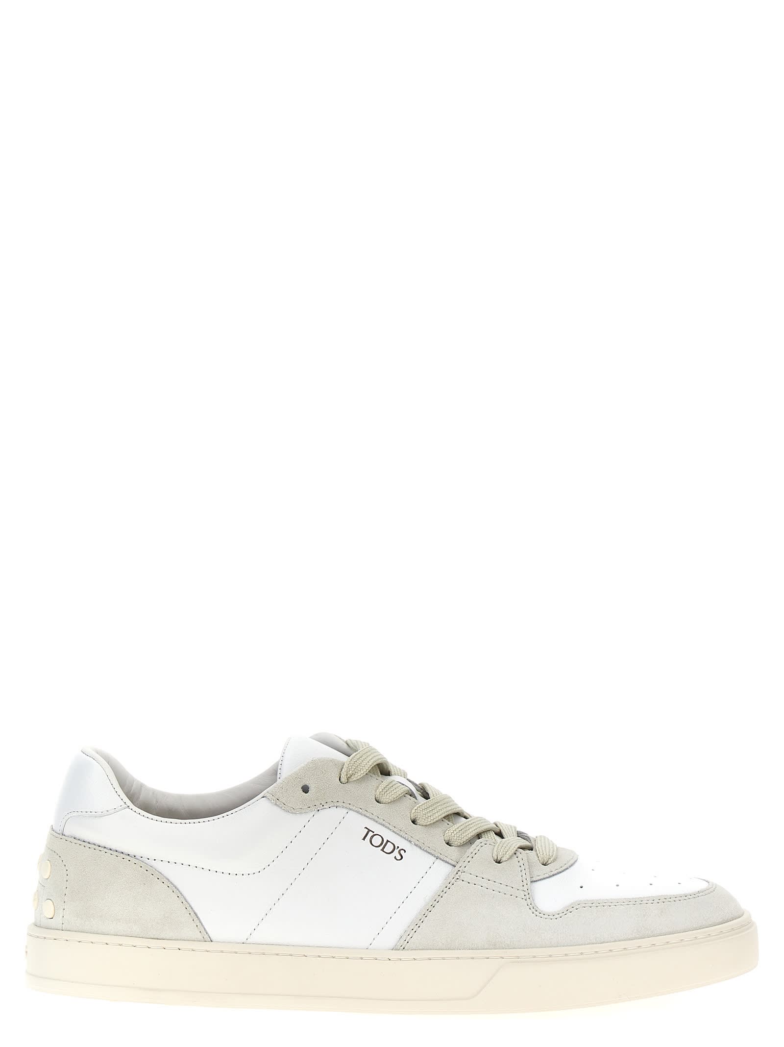 Shop Tod's Logo Sneakers In White/neutrals