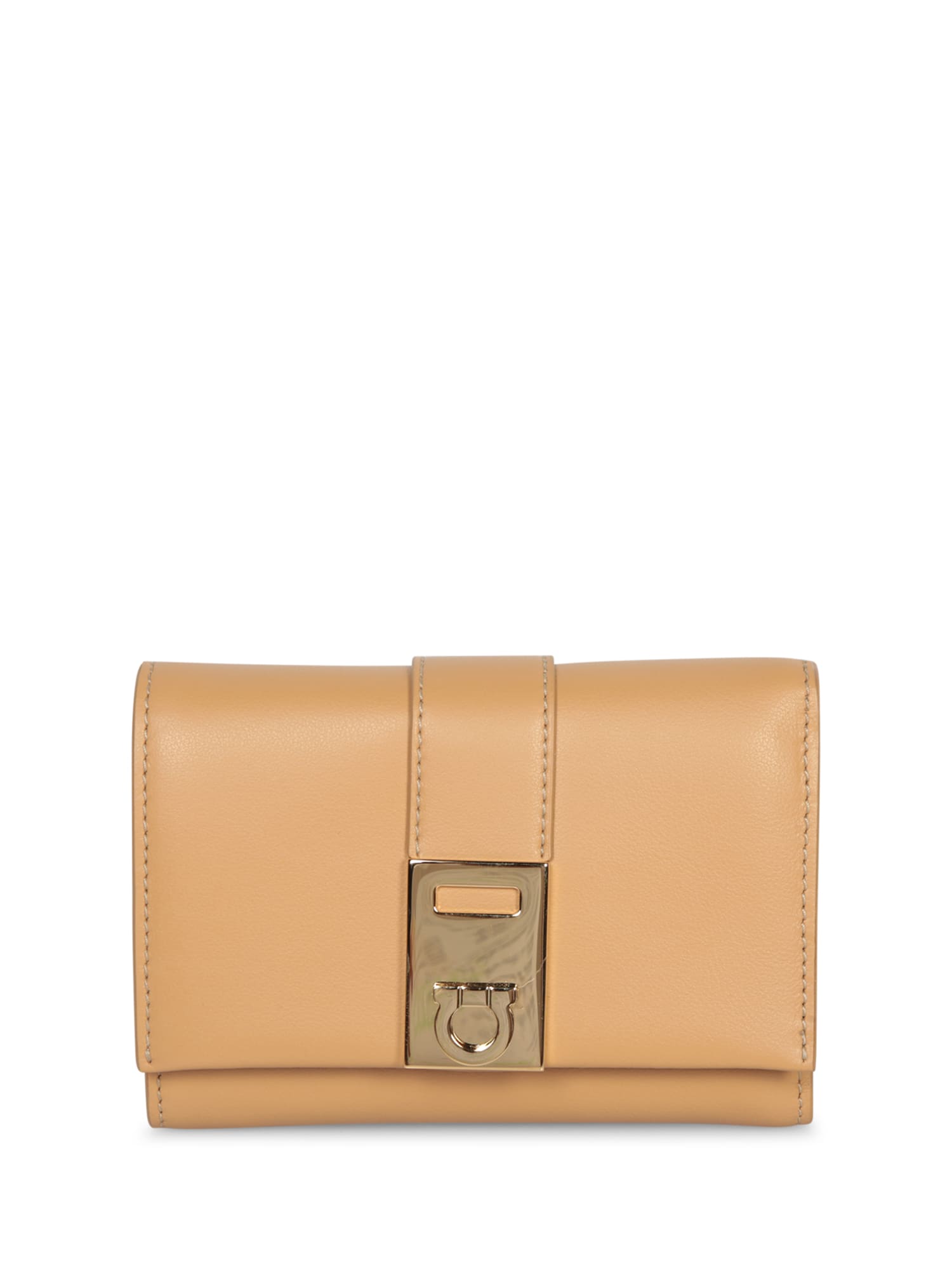 Shop Ferragamo Camel Hug Leather Wallet In Beige