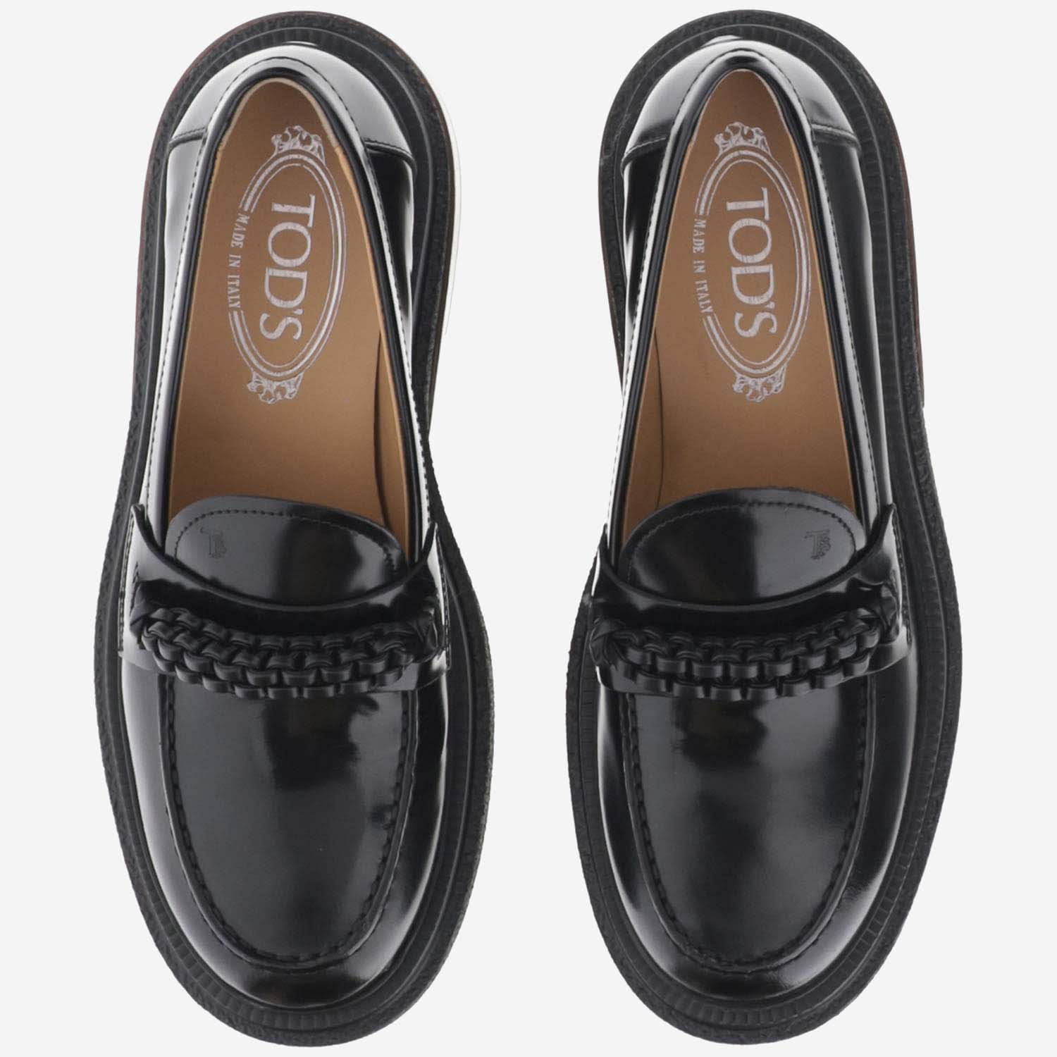 Tod's Leather Loafers With Weave In Black