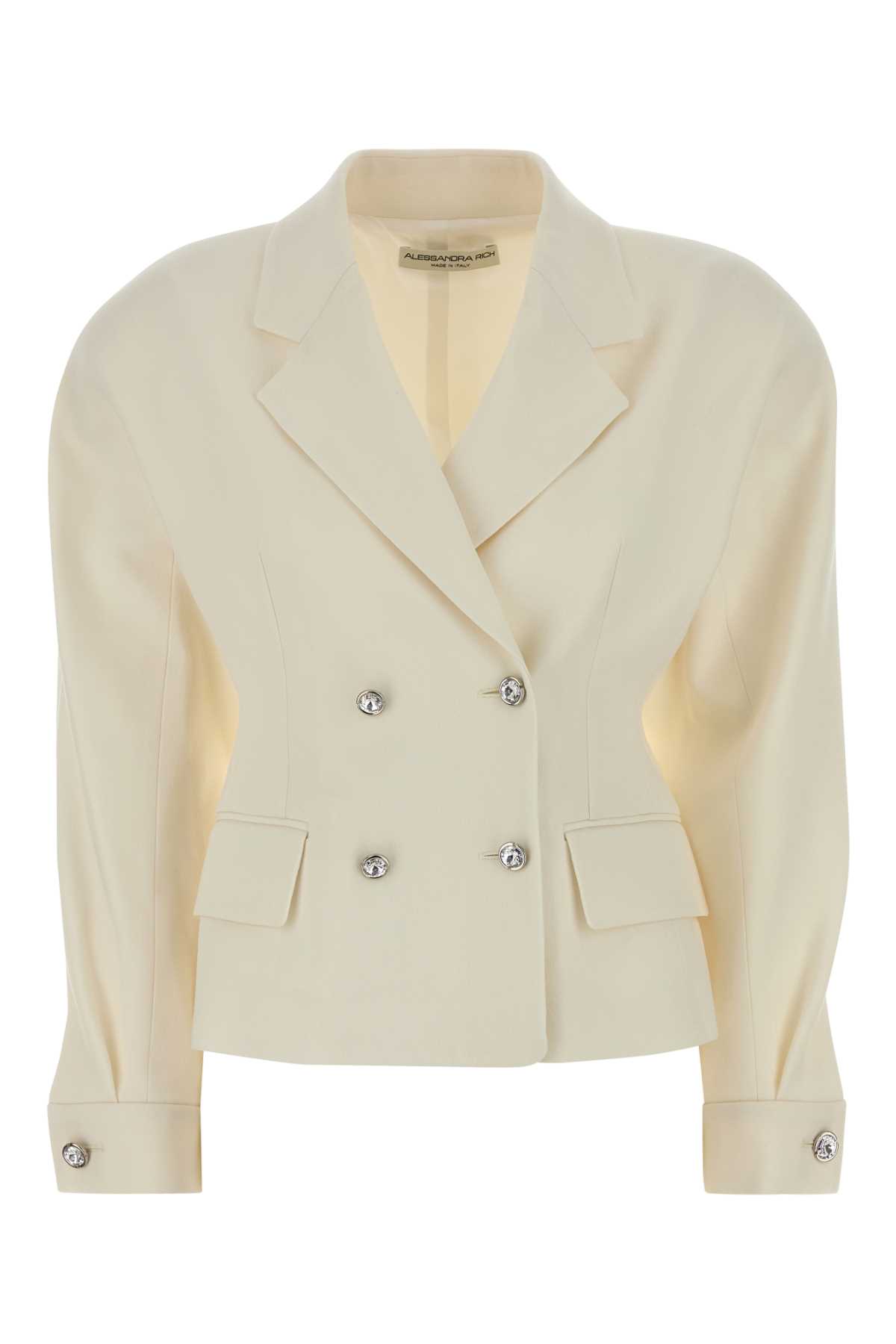 Alessandra Rich Tailored Stretch Crepe Blazer Featuring Pockets In Neutral