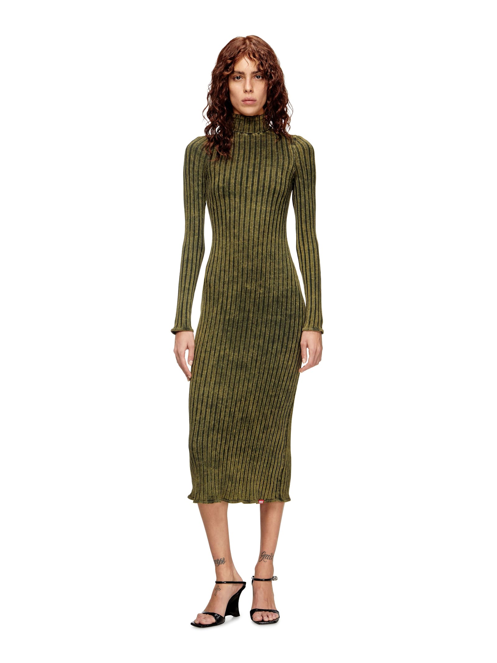 Diesel Stretch Cotton Midi Dress With High Neck In Green