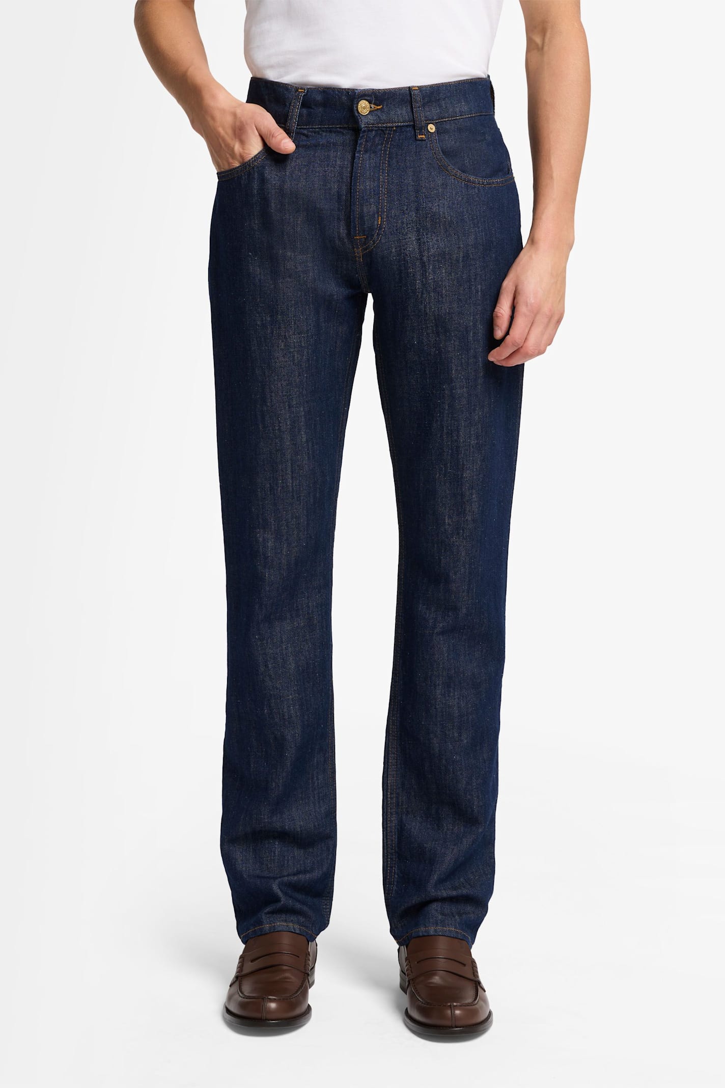 7 For All Mankind The Straight Linen Denim Trousers In Dark Blue