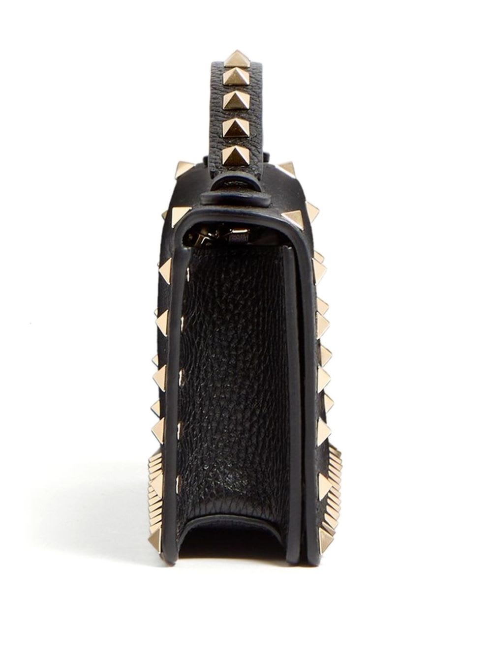 Valentino Rockstud Leather Wallet On Chain In Black