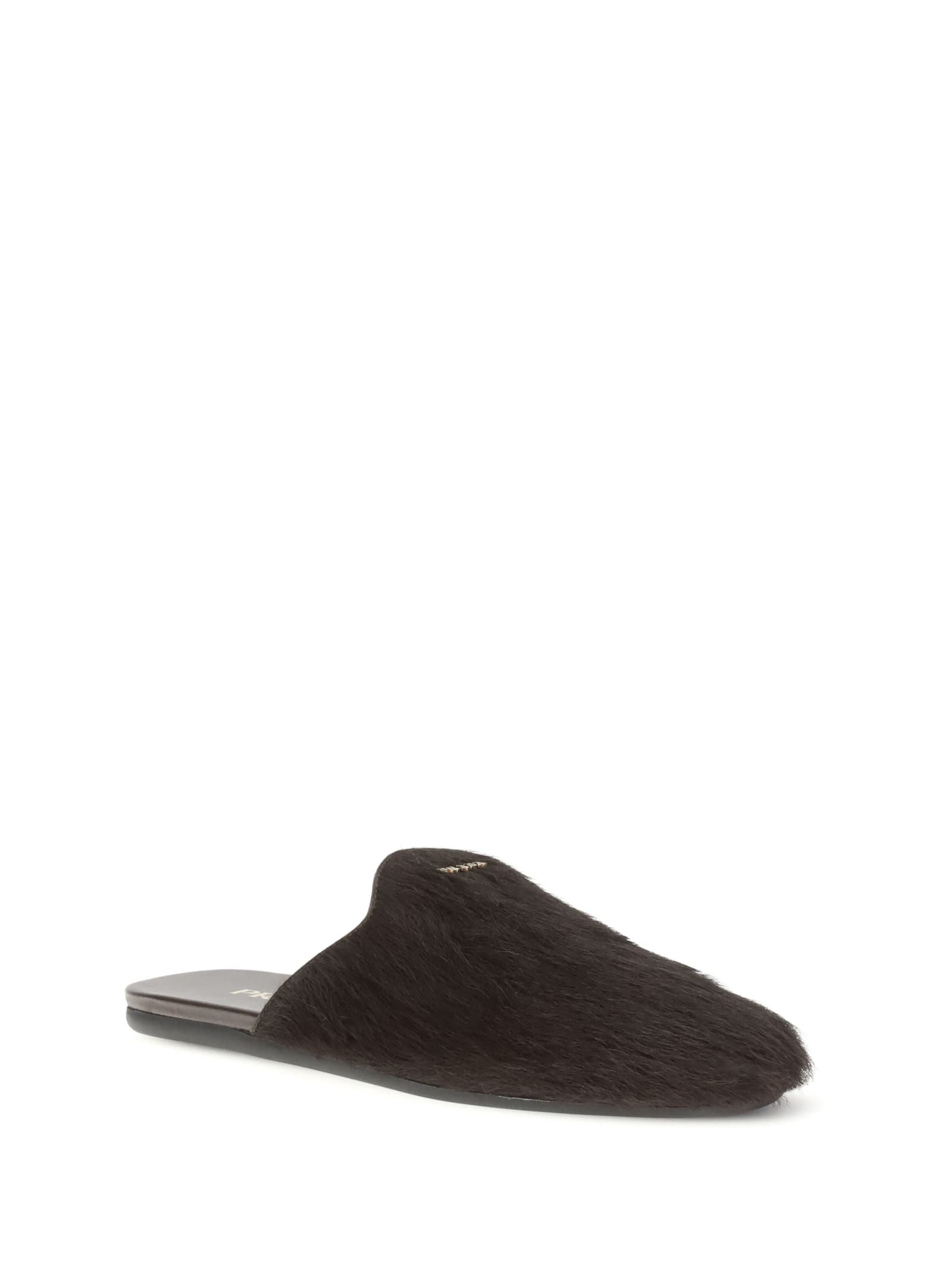 Prada Fur Leather Mules In Brown