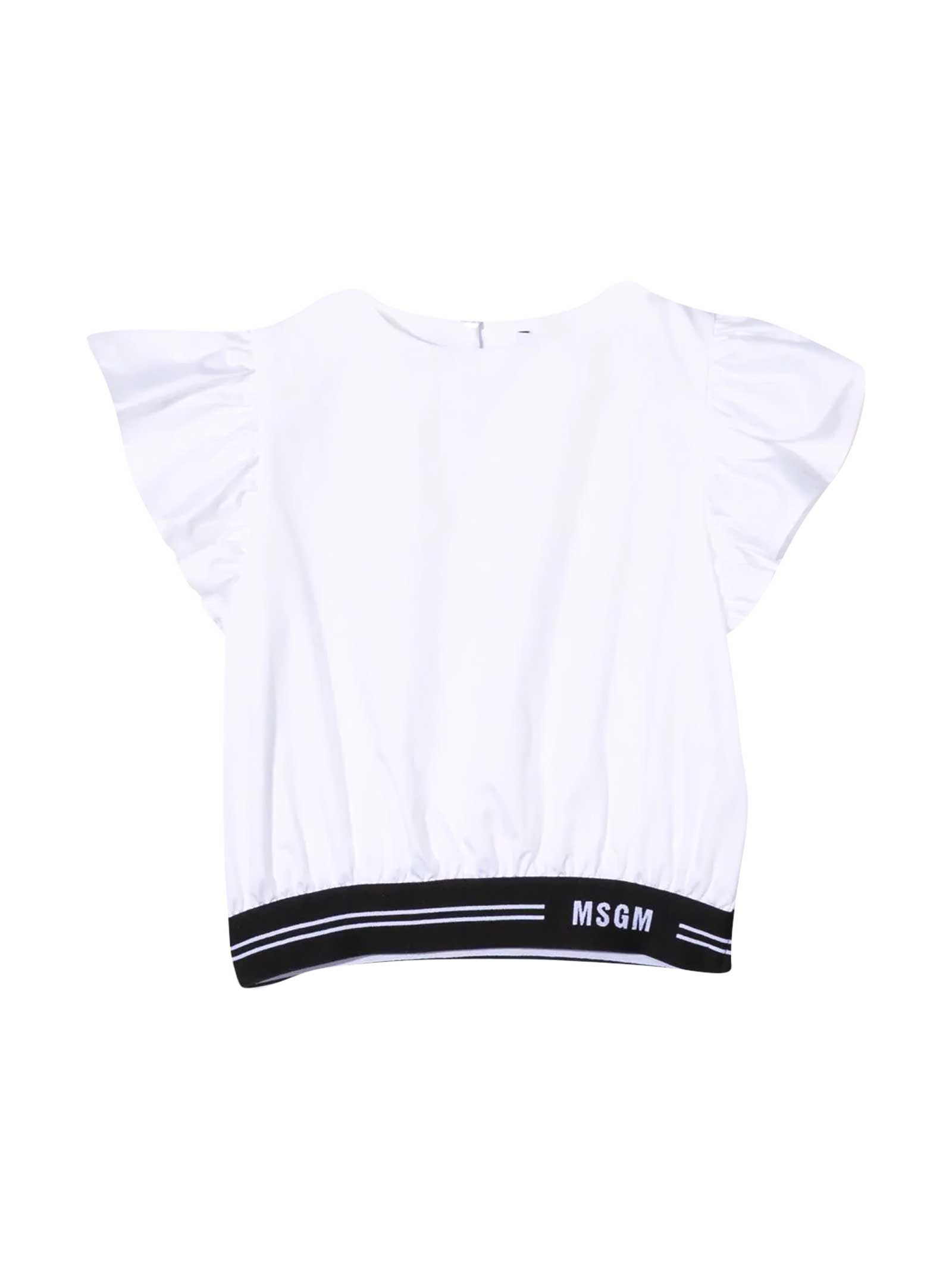 MSGM White Blouse With Black Logoed Band
