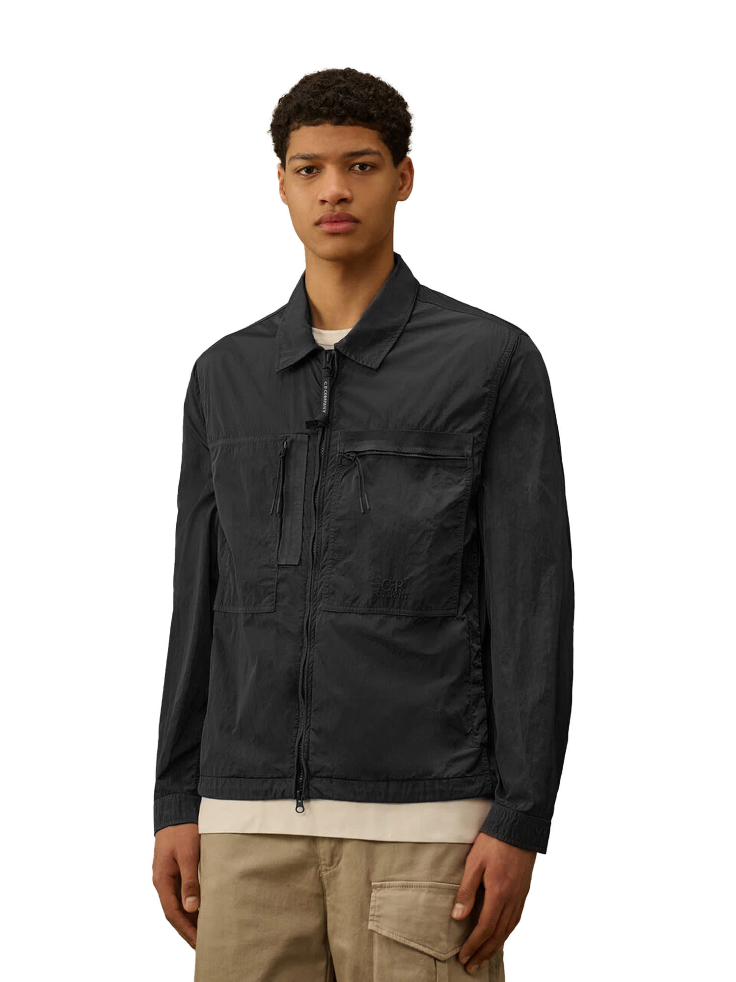 C.p. Company C.p.company Men Flatt Nylon Jacket With Logo Iconic Detail