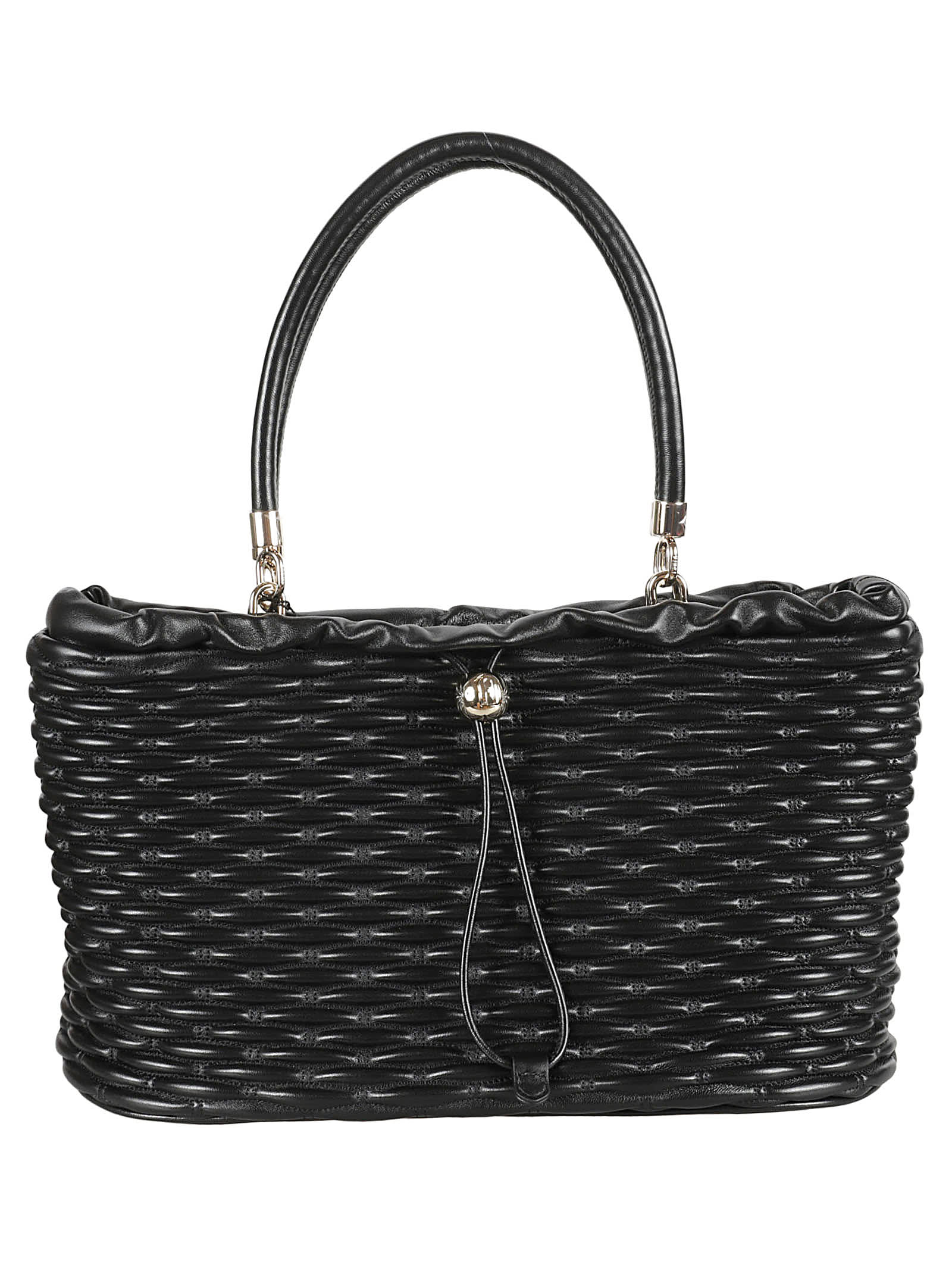 Shop Furla Weave Drawstring Tote In Black