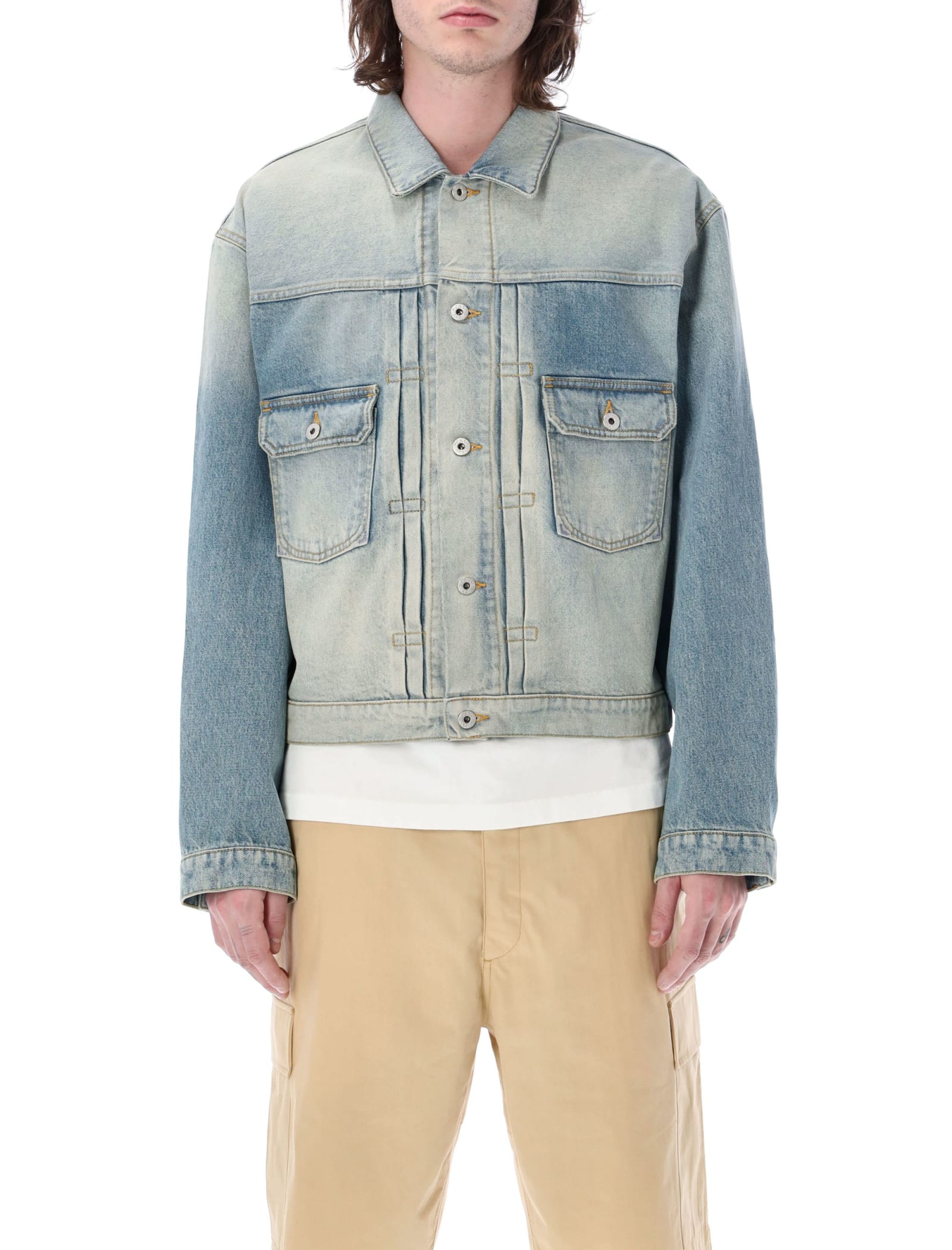 Kenzo Logo Patch Light Washed Denim Trucker Jacket In Blue