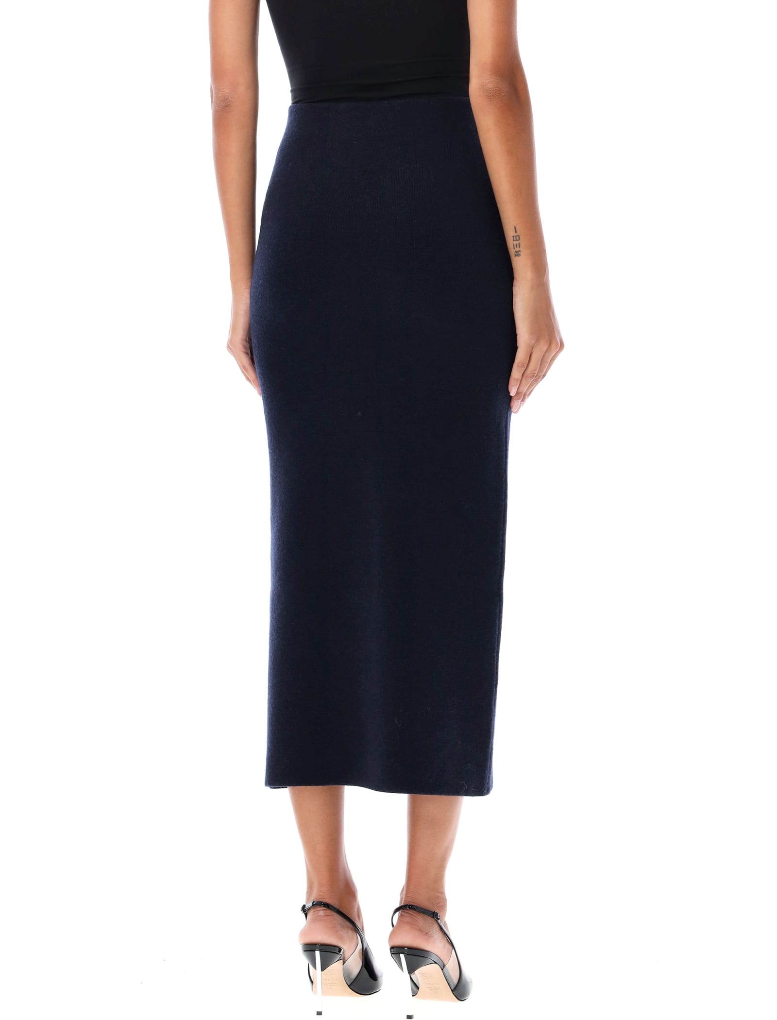 Shop Self-portrait Compact Wool Midi Skirt In Navy