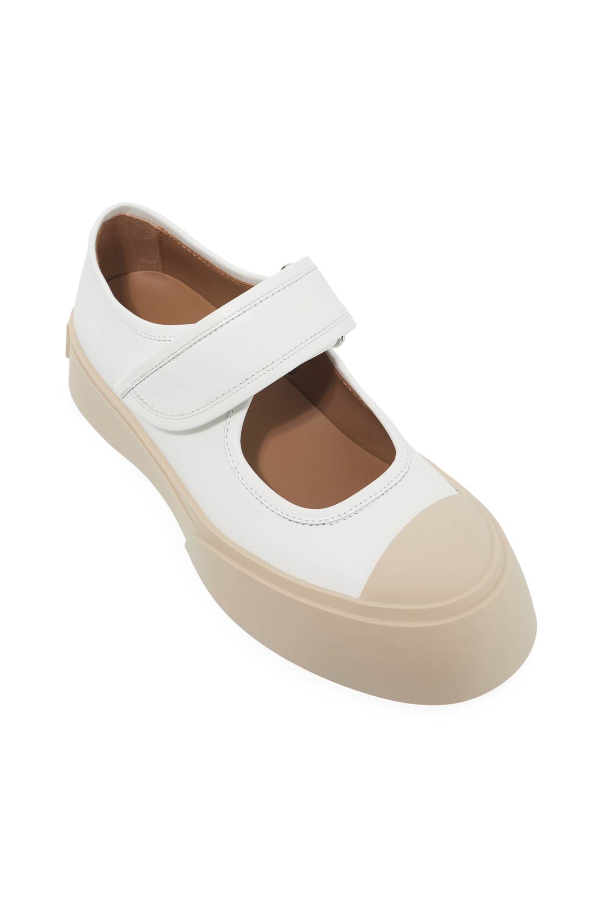 Shop Marni Pablo Mary Jane Nappa Leather Sneakers In Lily White (white)