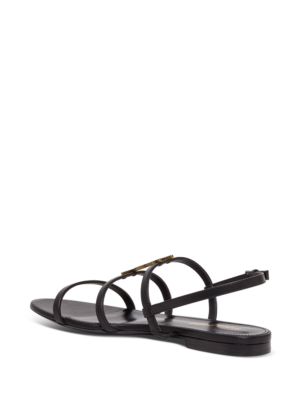 Shop Saint Laurent Saitn Laurent Womans Cassandra Black Leather Sandals With Metal Logo