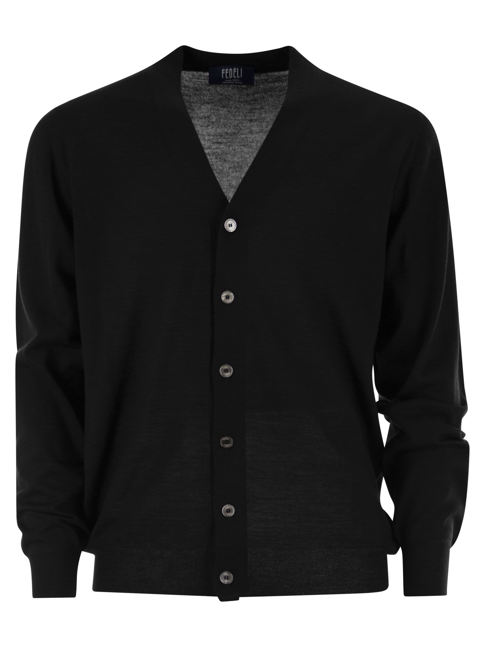 Shop Fedeli Lightweight Virgin Wool Cardigan In Black