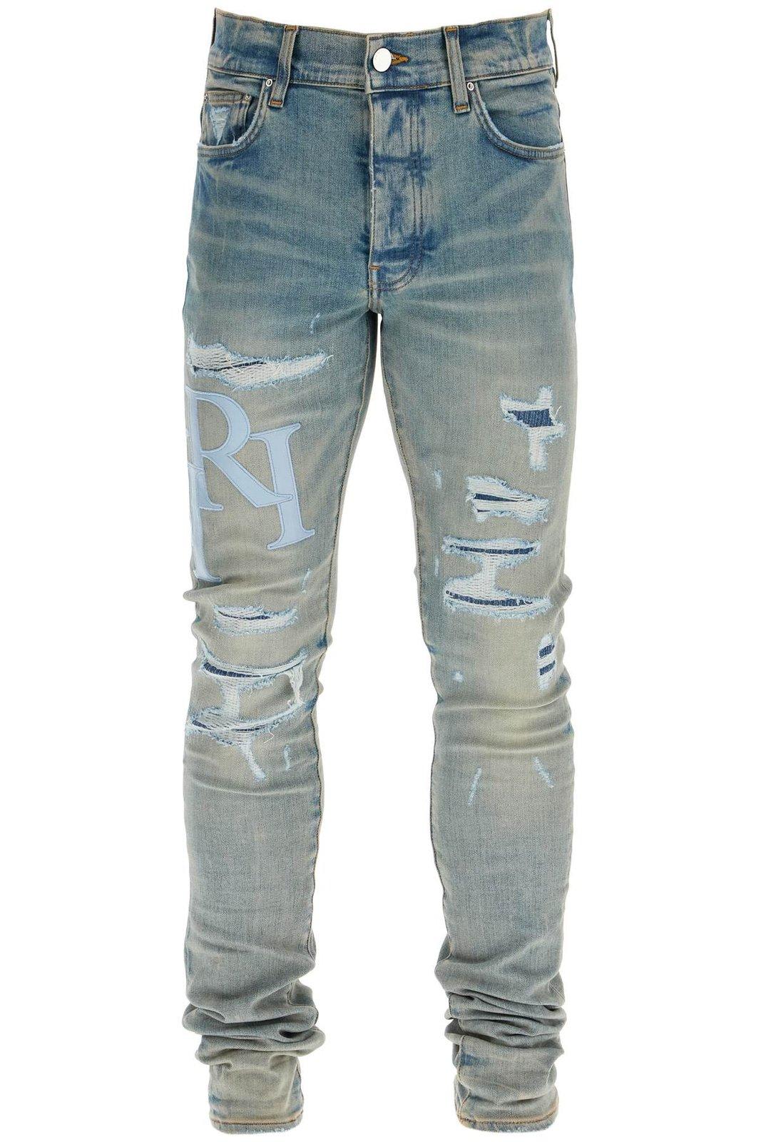 Logo Patch Distressed Skinny Jeans