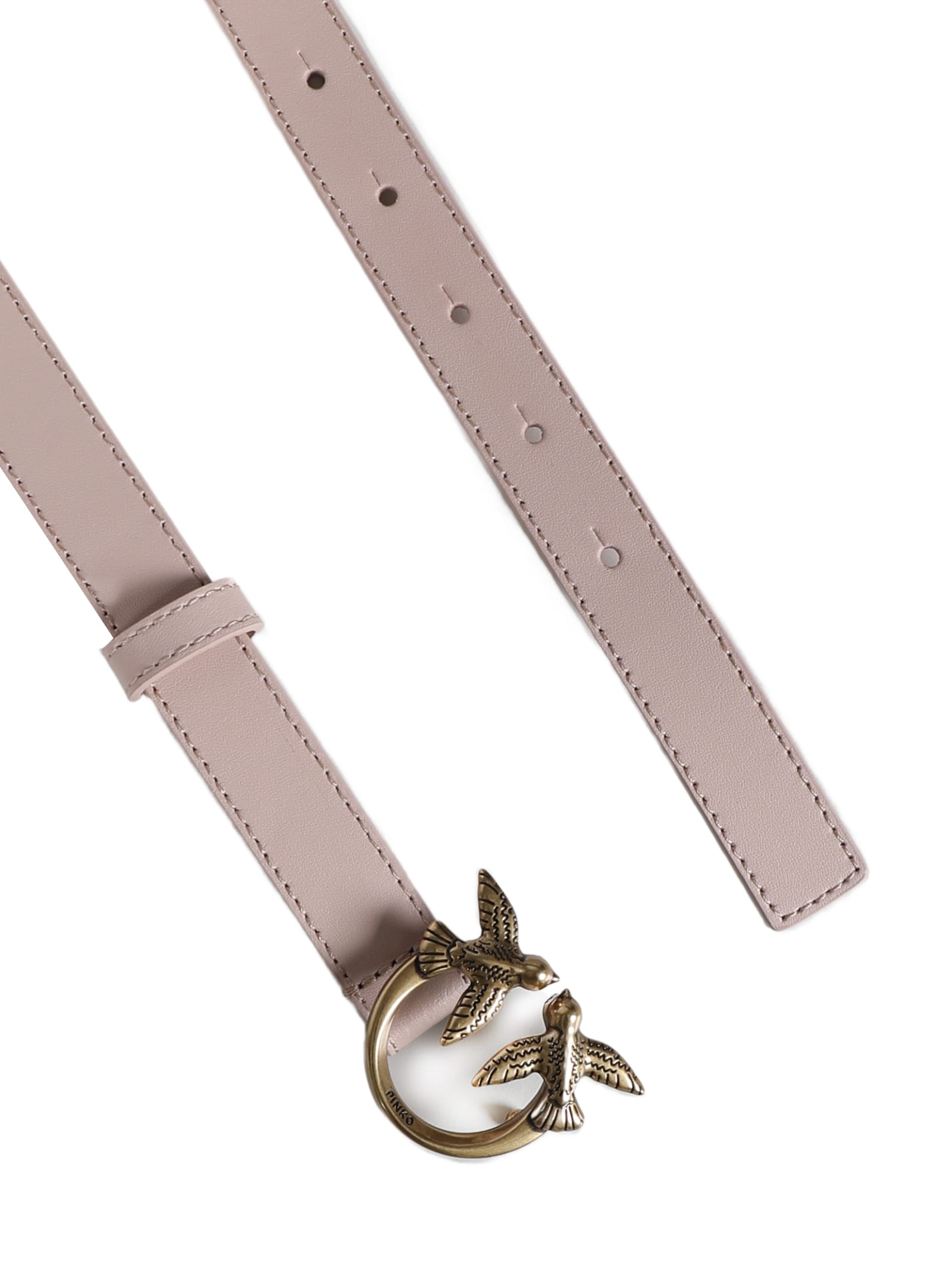 Pinko Love Berry Leather Belt With Love Birds Buckle In Neutral