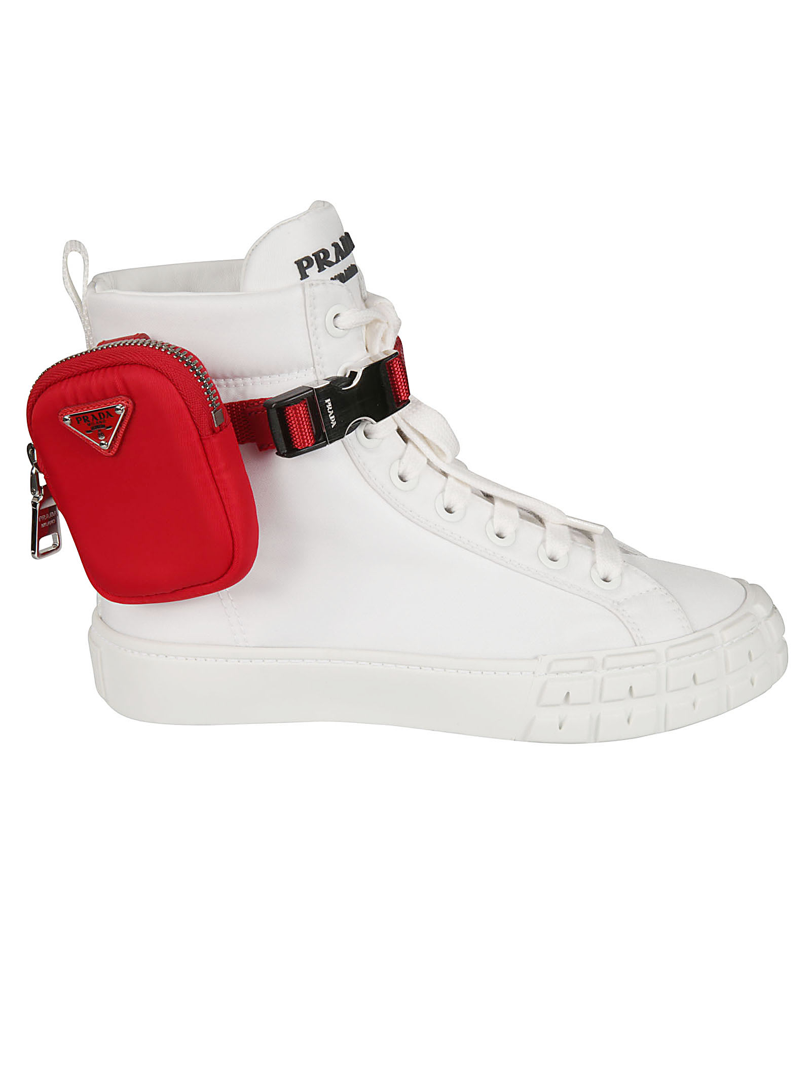Buy Prada Pouch Applique Sneakers online, shop Prada shoes with free shipping