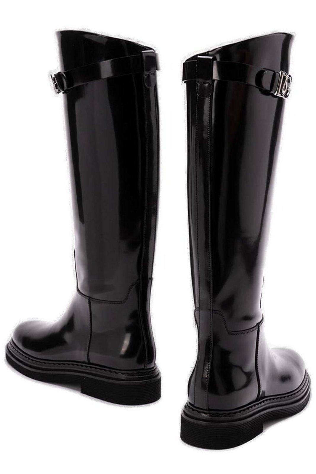 Shop Dolce & Gabbana Logo Plaque Boots In Black