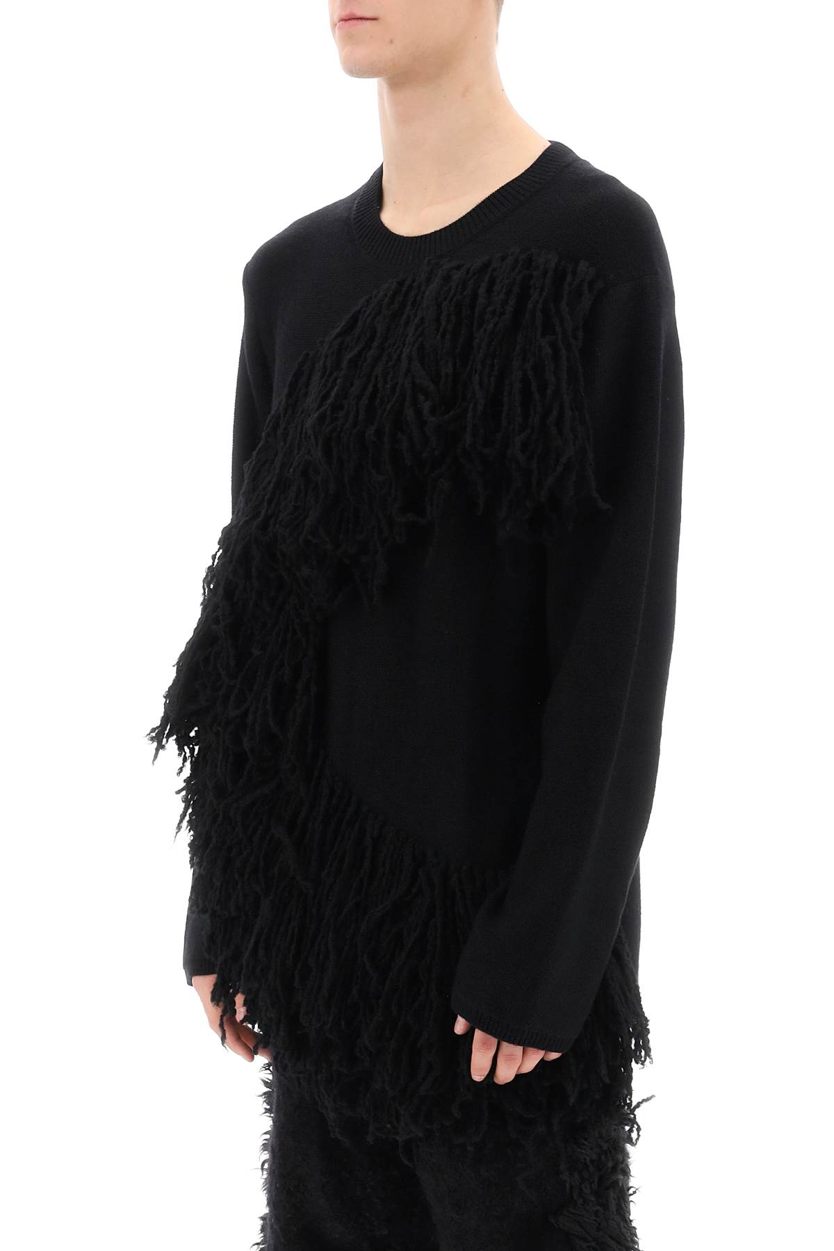 Shop Comme Des Garçons Homme Deux Wool Sweater With Fringes In Black Black (black)
