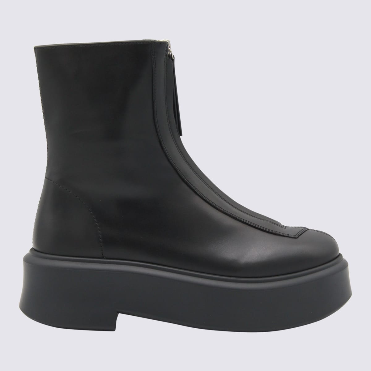The Row Black Leather Boots In Black