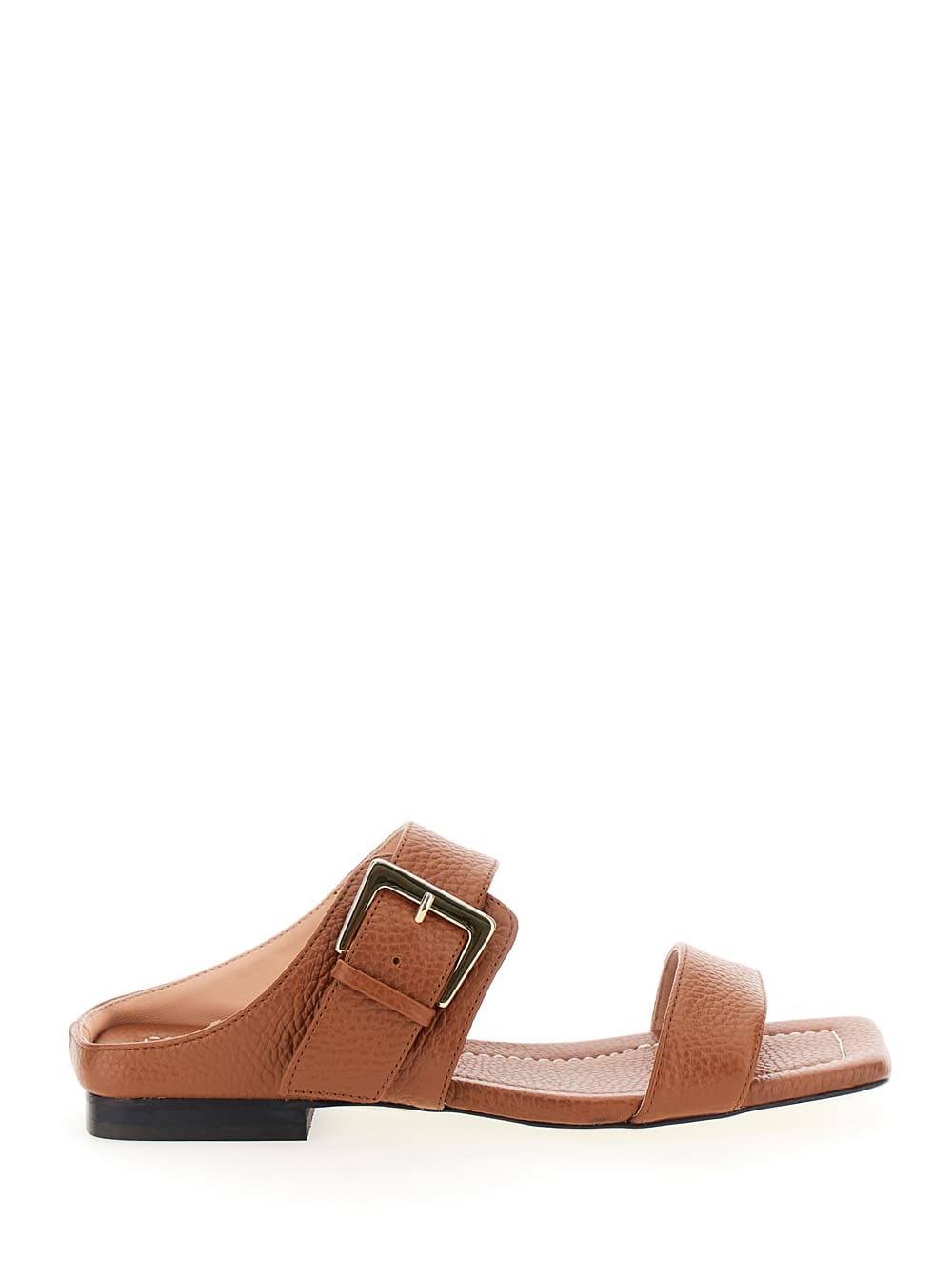 Brown Sandals With Maxi Buckle In Leather Woman