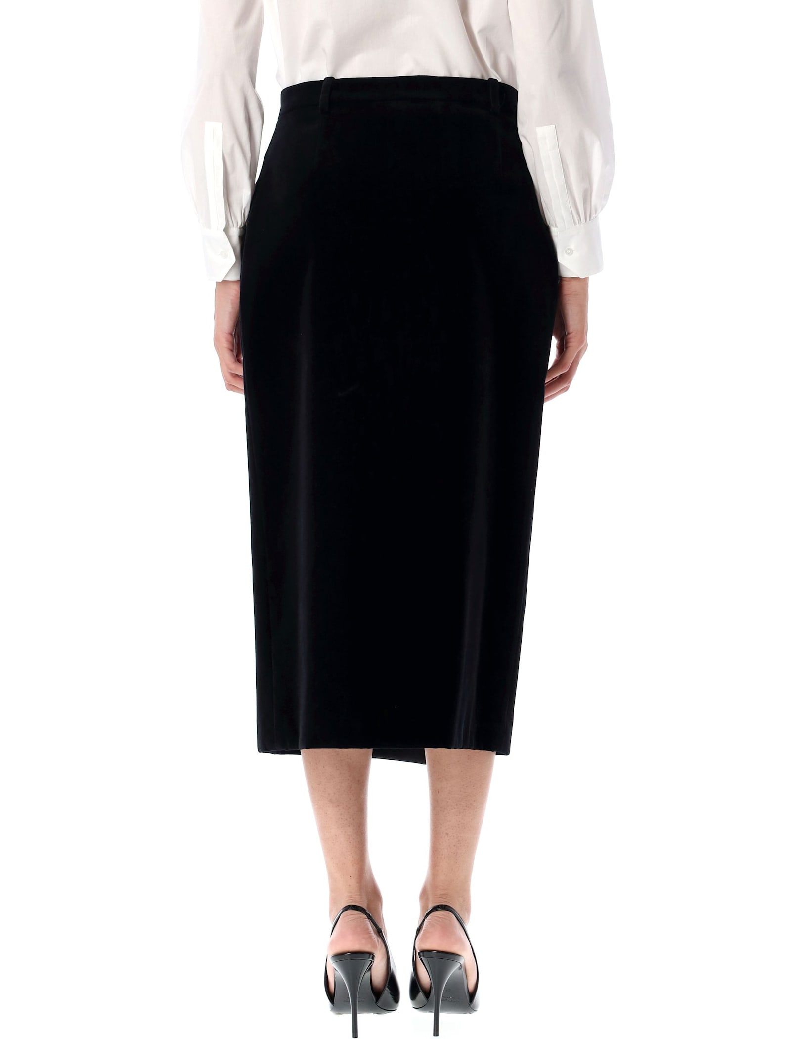 Saint Laurent Wrap-effect Cotton-velvet Midi Skirt In Black