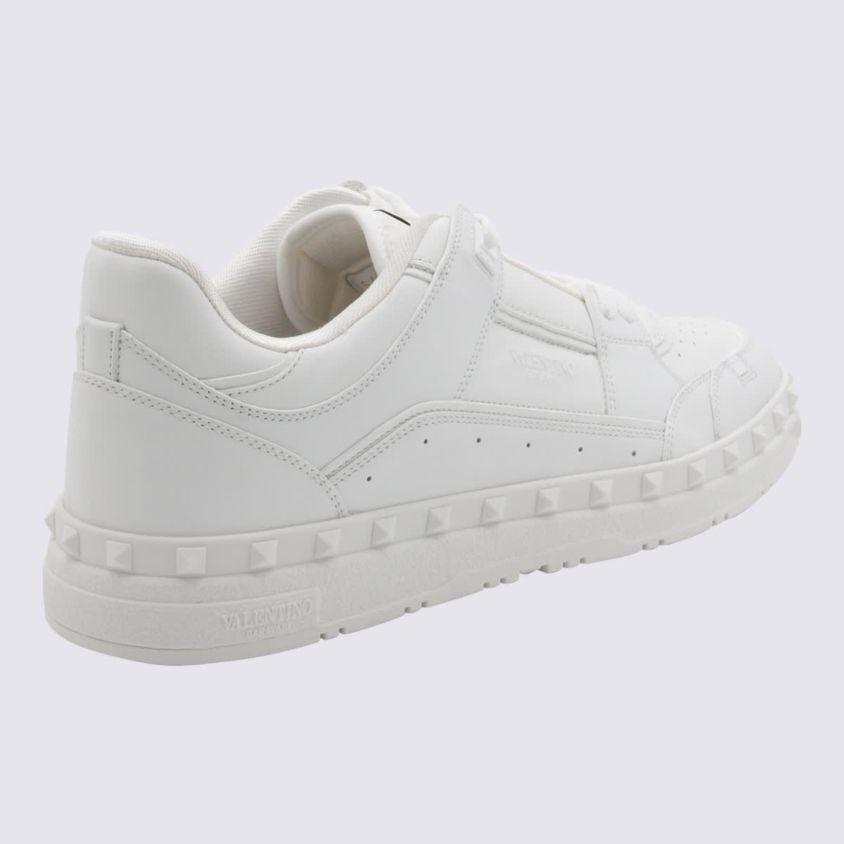 Valentino Garavani Premium Calf Leather Sneakers With Rockstud Detailing In White