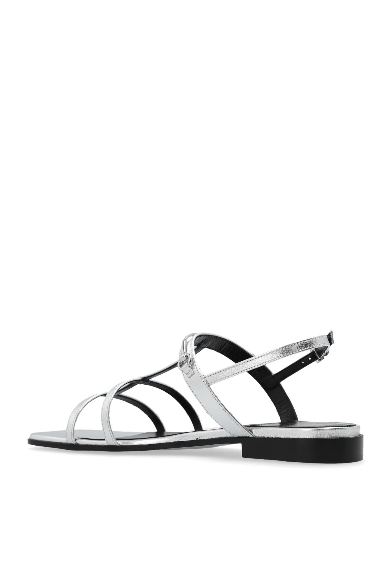 Shop Gucci Leather Sandals In Silver