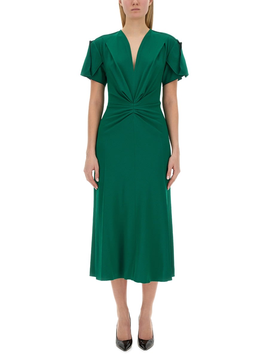 Shop Victoria Beckham V-neck Dress In Green