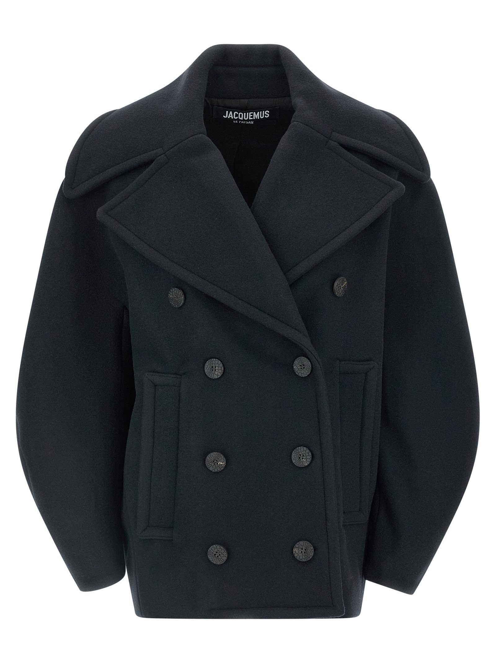 Jacquemus Double-breasted Coat Featuring Notched Lapels In Black