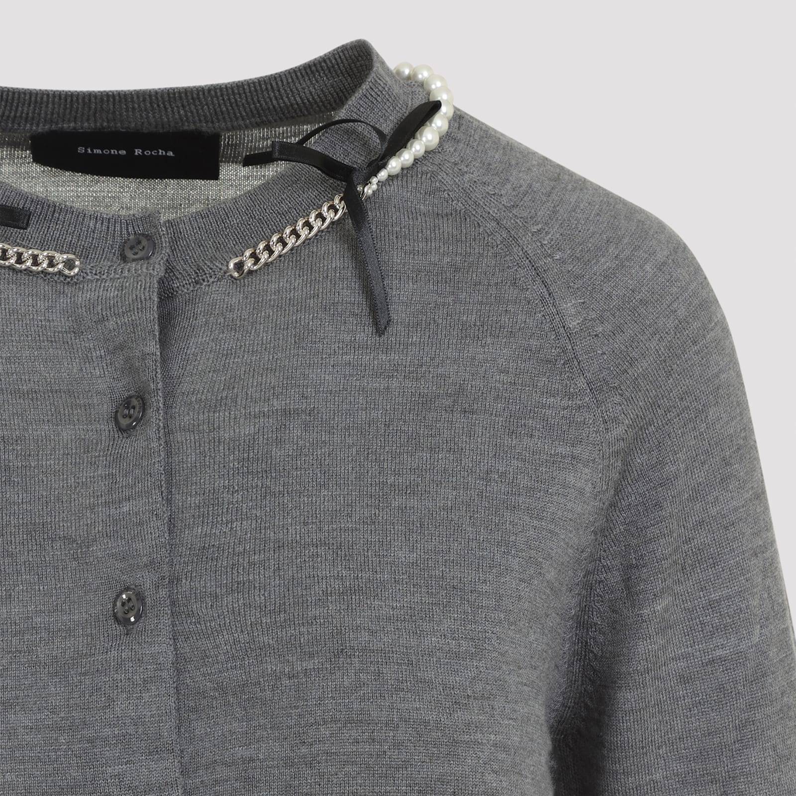 Simone Rocha Womens Charcoal Pearl Embellished Round-neck Wool And Silk Cardigan In Gray