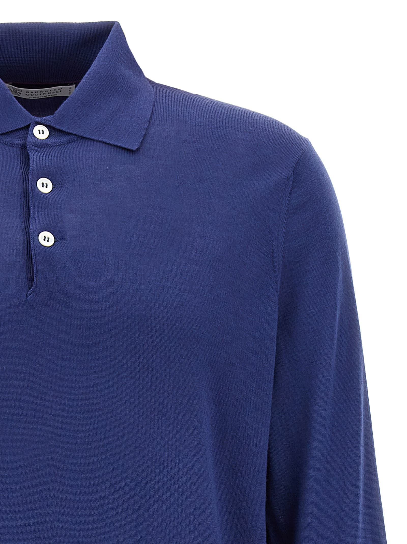 Shop Brunello Cucinelli Knitted Polo Shirt In Blue