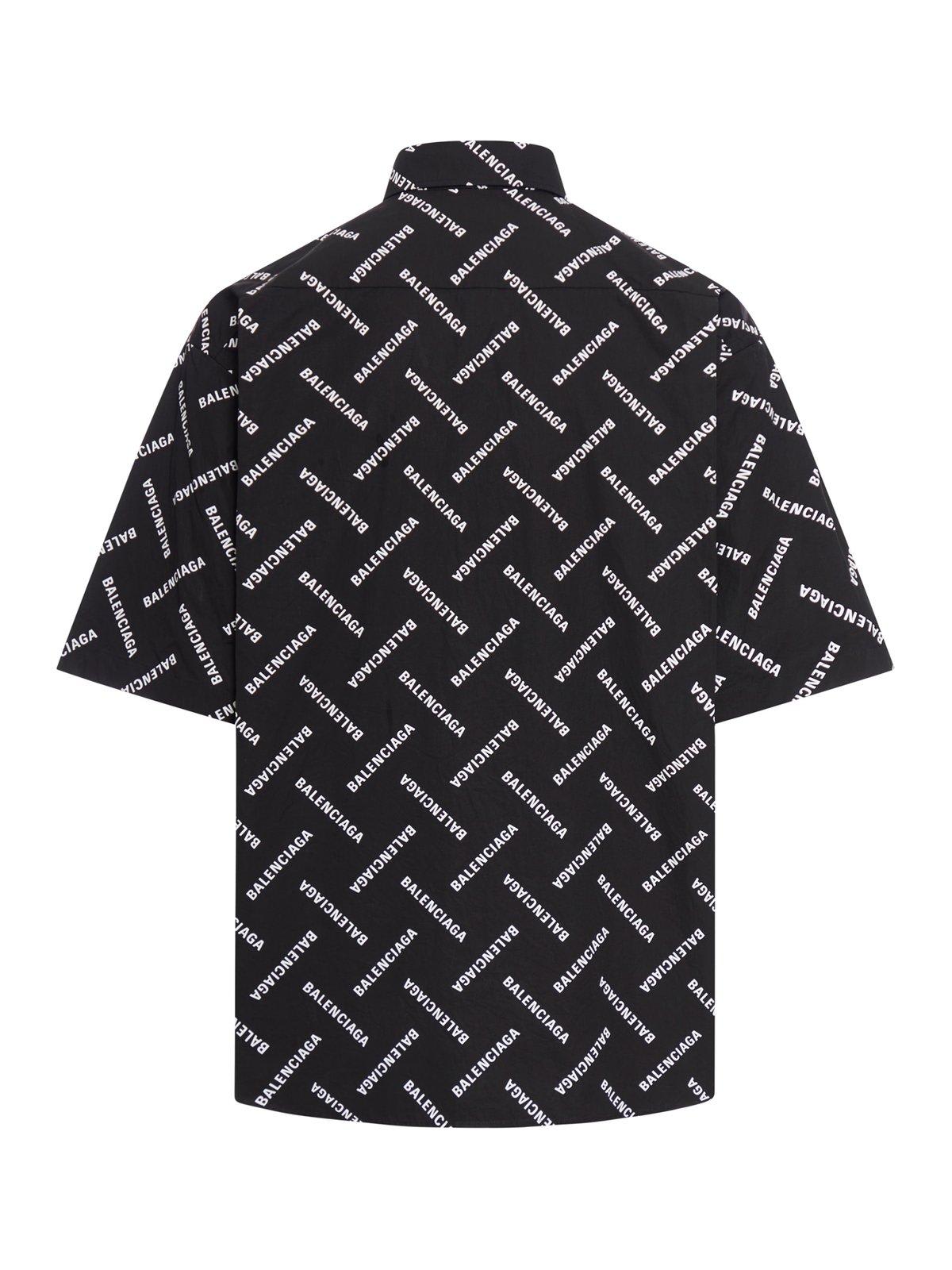 Shop Balenciaga All-over Logo Collared Shirt In Black/white