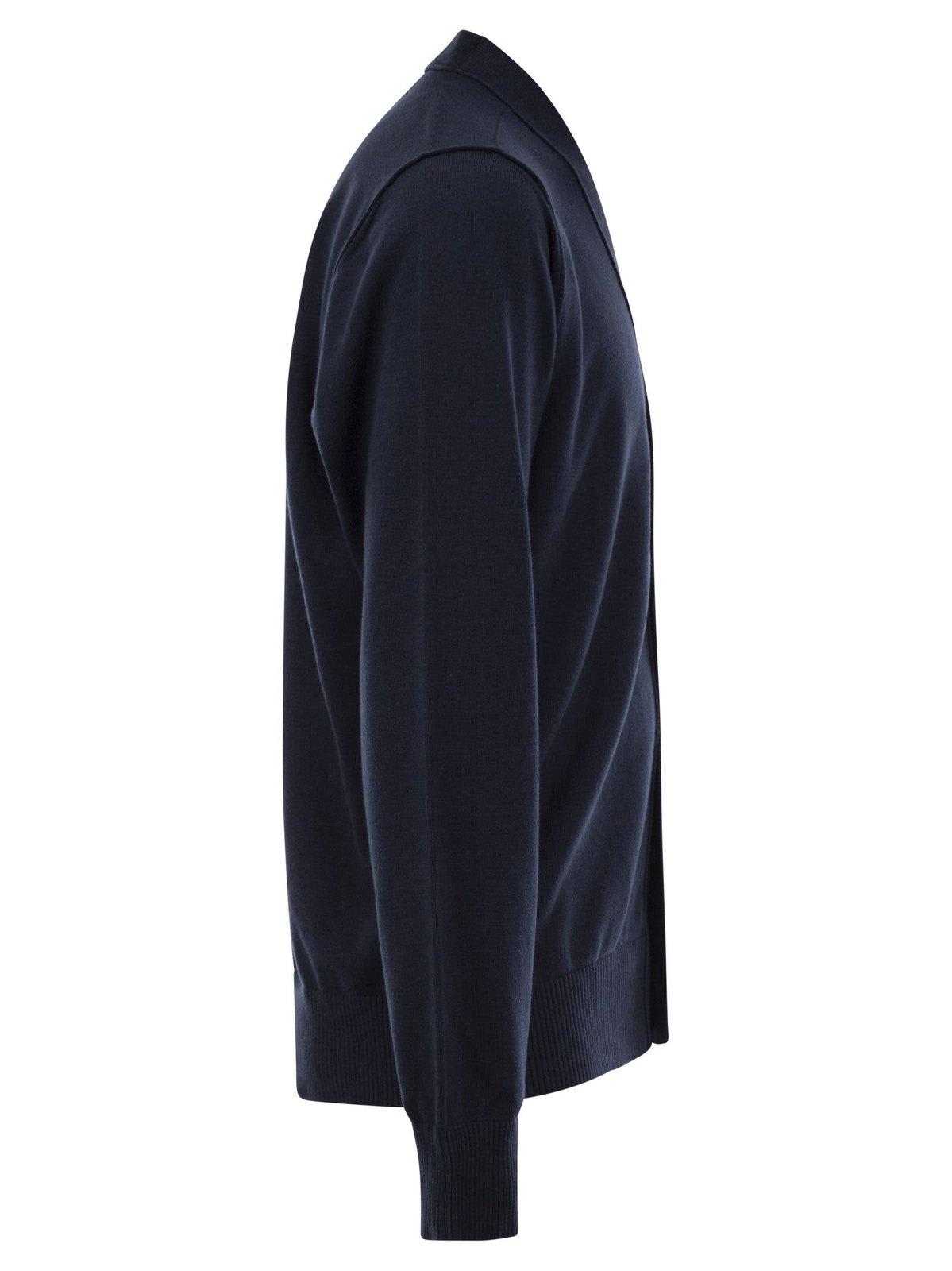 Stone Island Compass Patch V-neck Cardigan In Blue