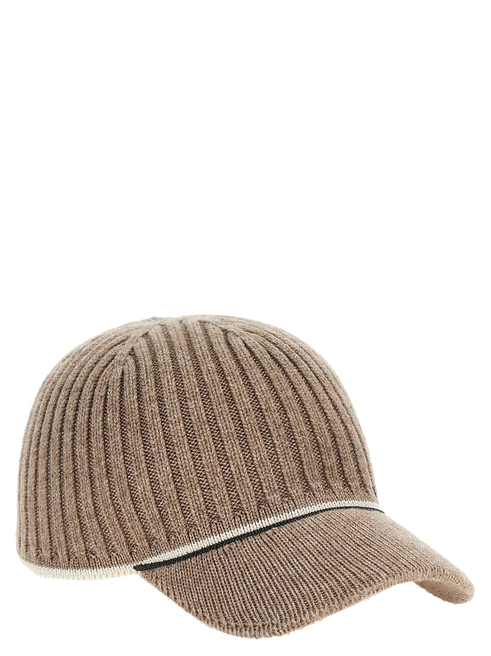 Shop Brunello Cucinelli Ribbed Knit Hat In Beige