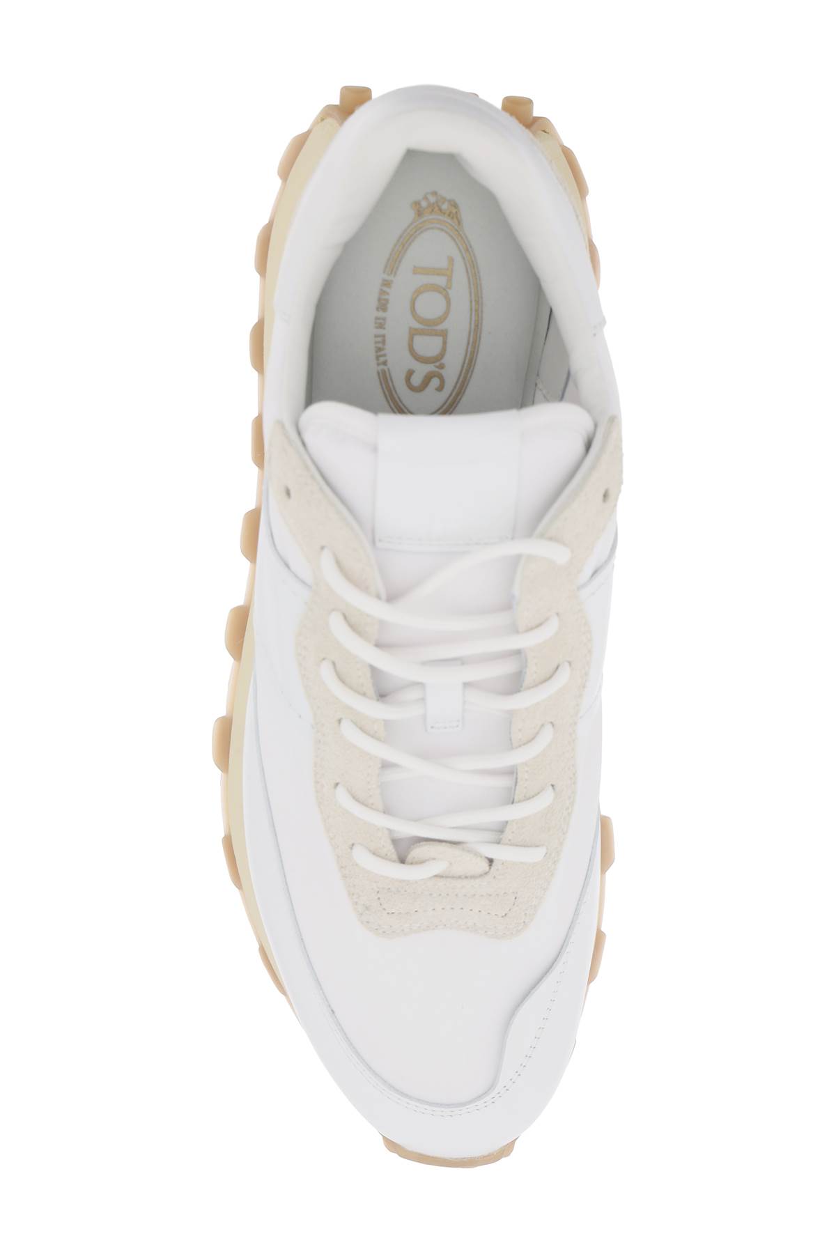 Shop Tod's Leather And Fabric 1t Sneakers In Bianco Bianco Lana (beige)