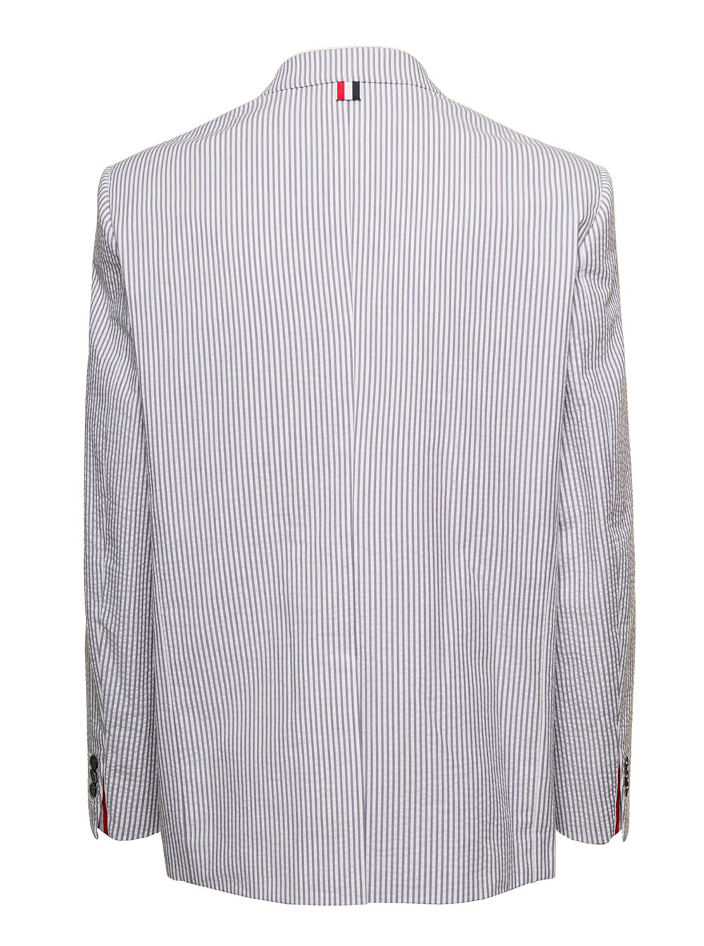 Shop Thom Browne Grey Striped Single Breasted Blazer In Cotton Man