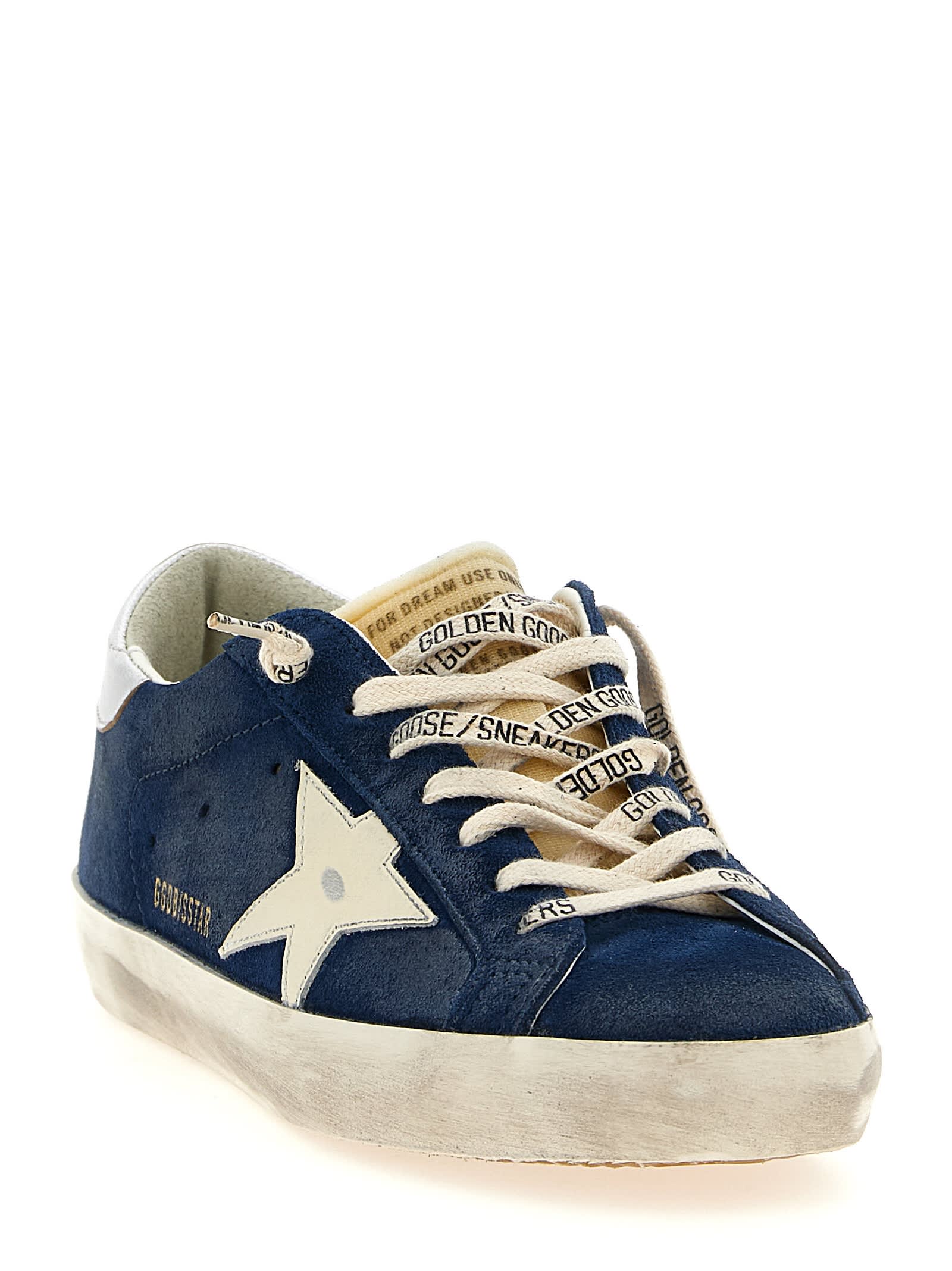 Golden Goose Super-star Suede Upper And Toe Foam Tongue Leather Star Laminated Heel Sneakers Blue In Neutral