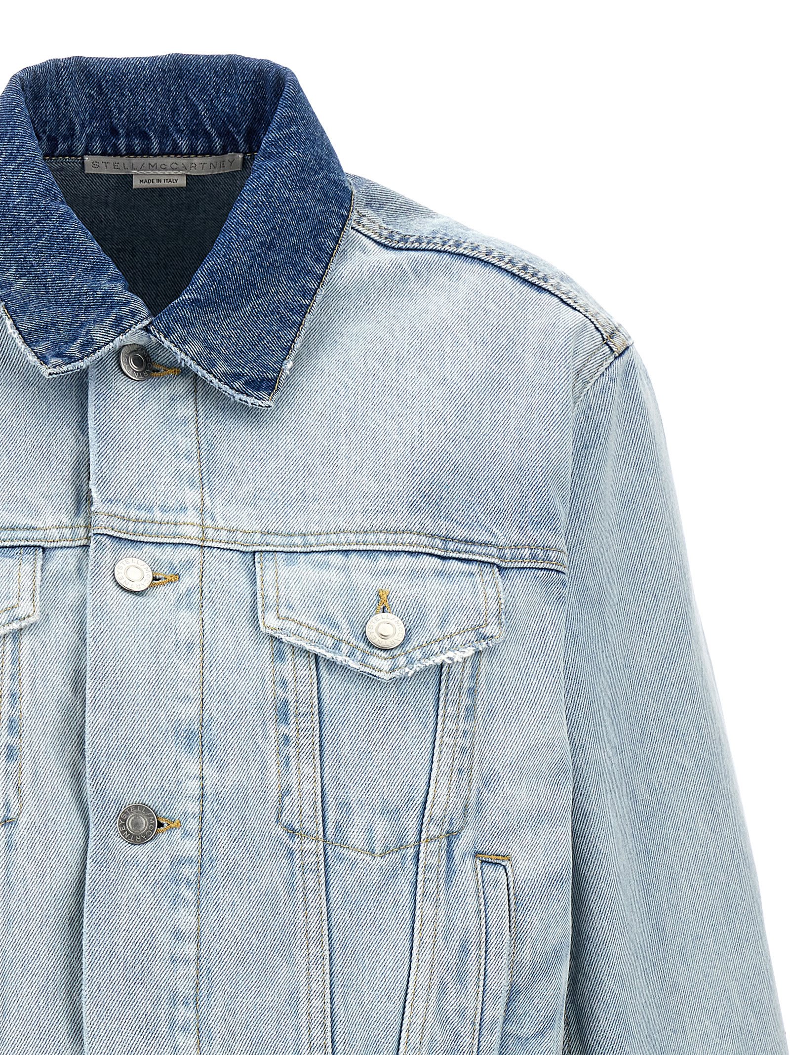 Stella Mccartney Layered Denim Jacket With Chest Pockets In Light Blue