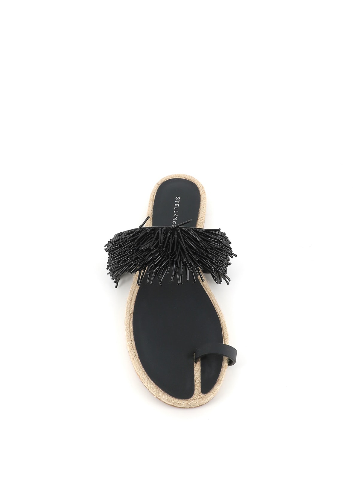 Shop Stella Mccartney Flip-flop Gaia Glass Fringe In Black