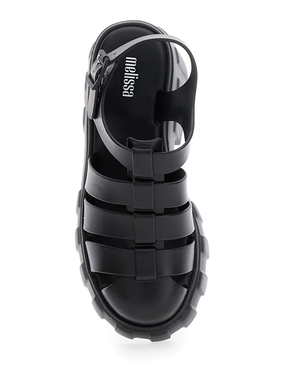 Shop Melissa Megan Black Sandals With Adjustable Buckle Closure And Cage Design In Tech Fabric Woman