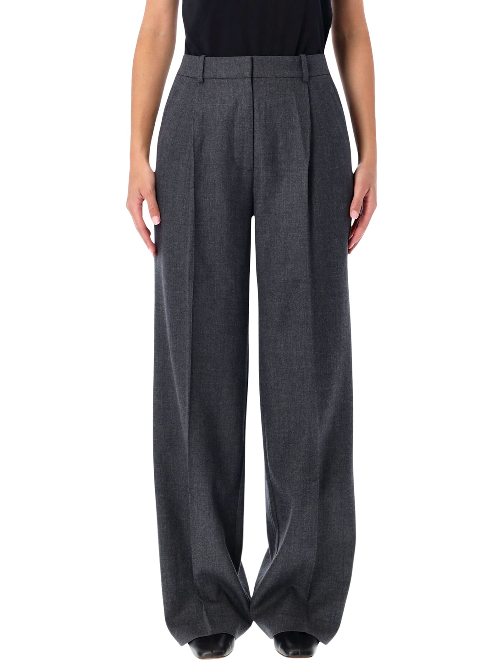 Anine Bing Dark Grey Wide-leg Wool Trousers In Blue