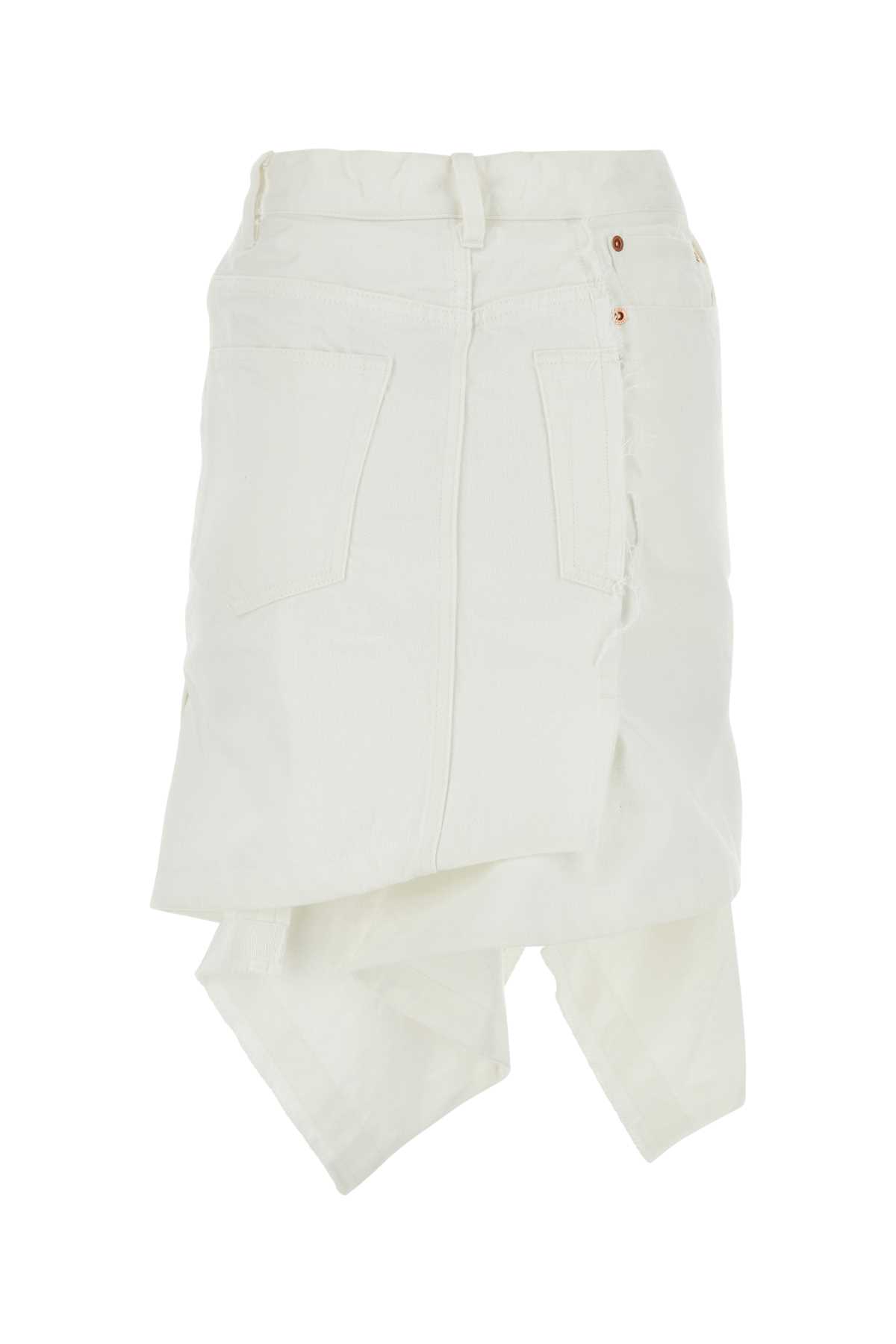 Shop Sacai White Denim Skirt In Offwhite